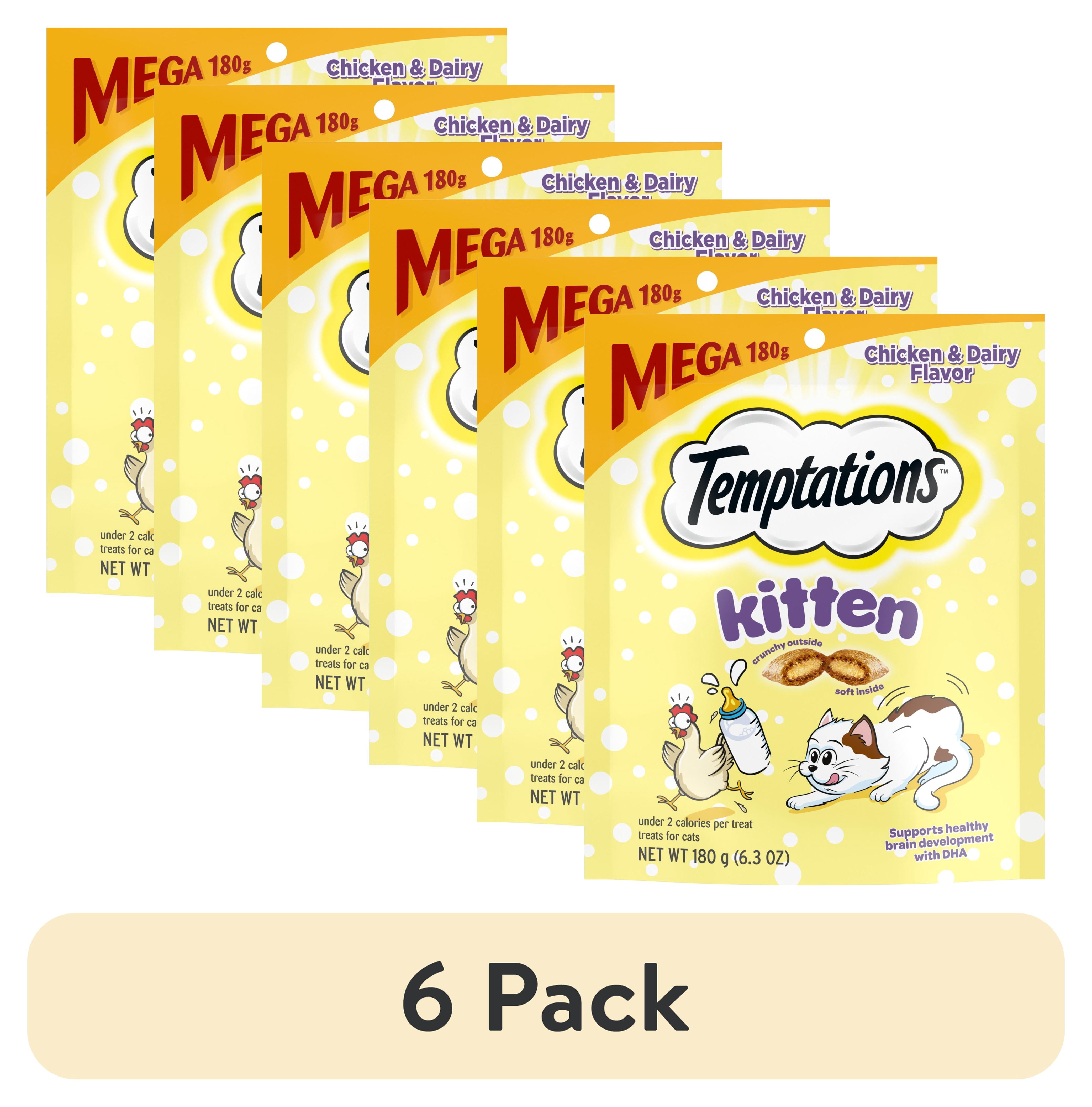 (6 pack) Temptations Kitten Chicken And Dairy Flavor Crunchy And Soft Treats For Kittens, 6.3 Oz Pouch