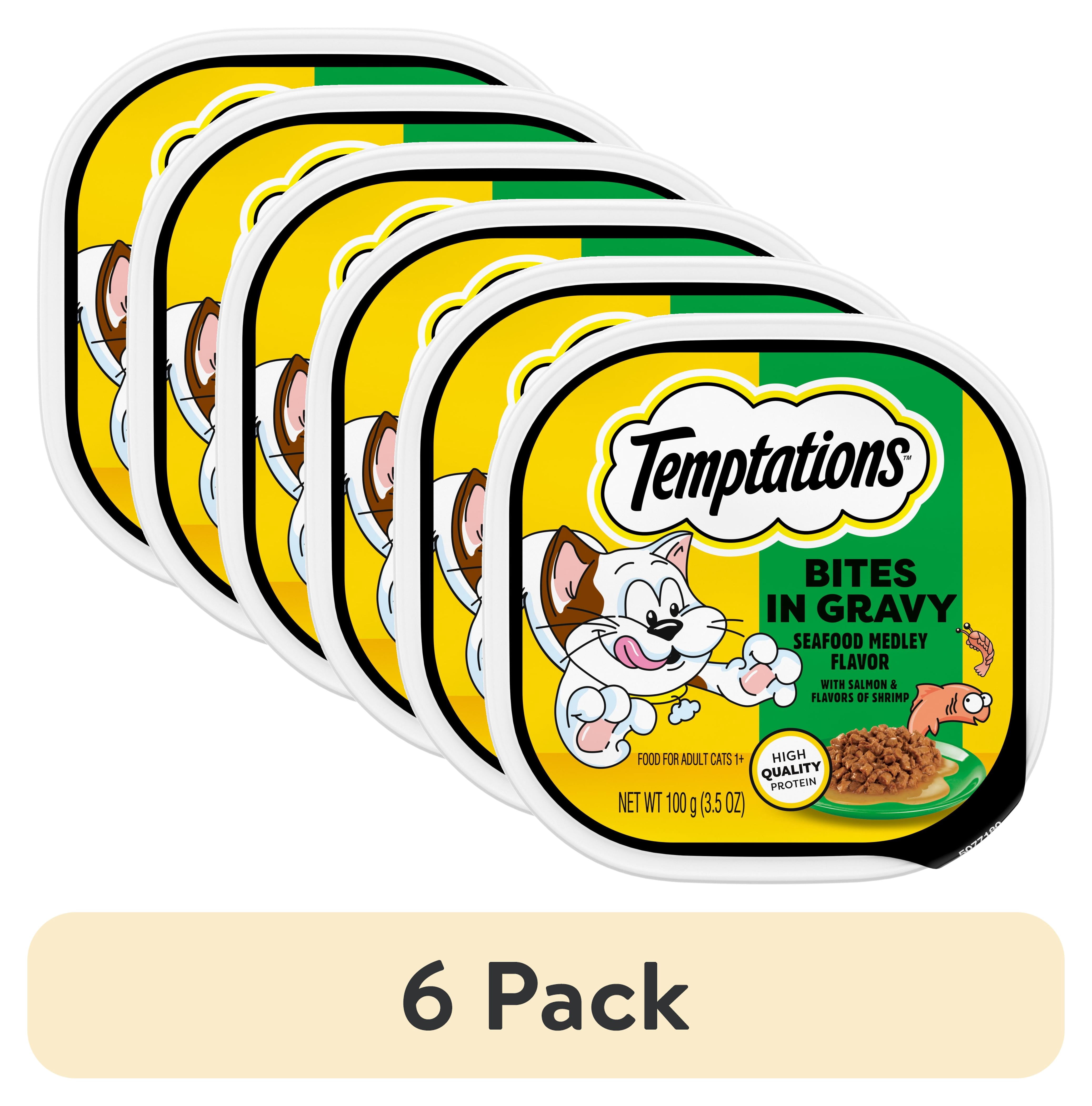 (6 pack) Temptations Seafood Medley Flavor Bites In Gravy Wet Cat Food, 3.5 Oz Tray