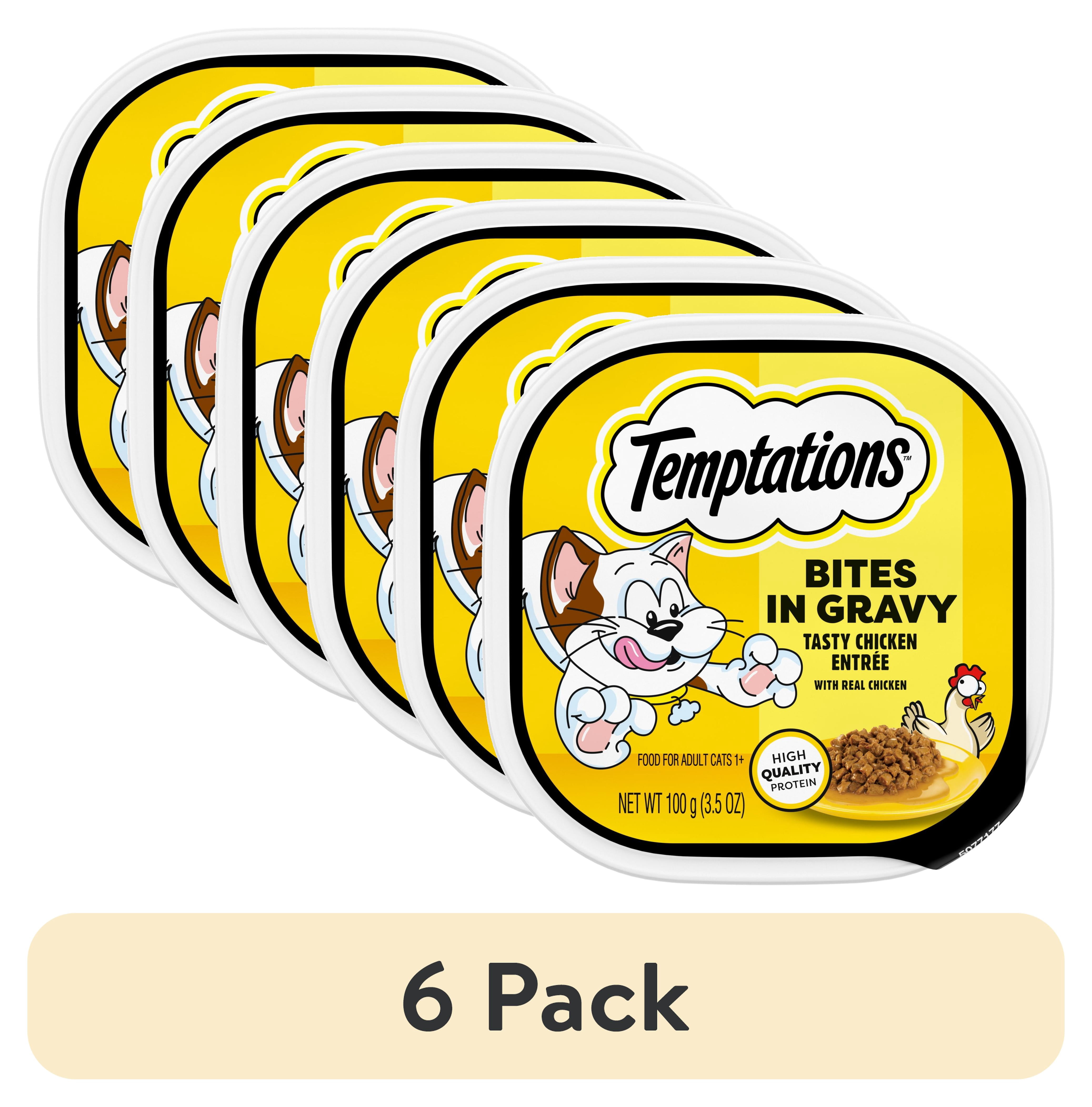 (6 pack) Temptations Tasty Chicken Flavor Bites In Gravy Wet Cat Food For Adult Cats, 3.5 Oz Tray