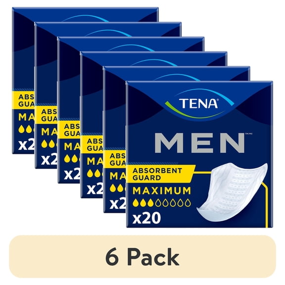 (6 pack) TENA Incontinence Guards for Men, Maximum, 20 Count