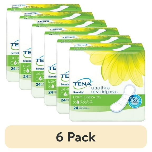 (6 pack) Tena Incontinence Ultra Thin Pads for Women, Light, Long, 24 Count