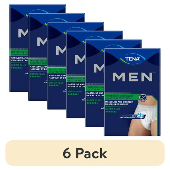 (6 pack) Tena Men's Protective Underwear For Incontinence Super Plus Small/Medium, 16 Count