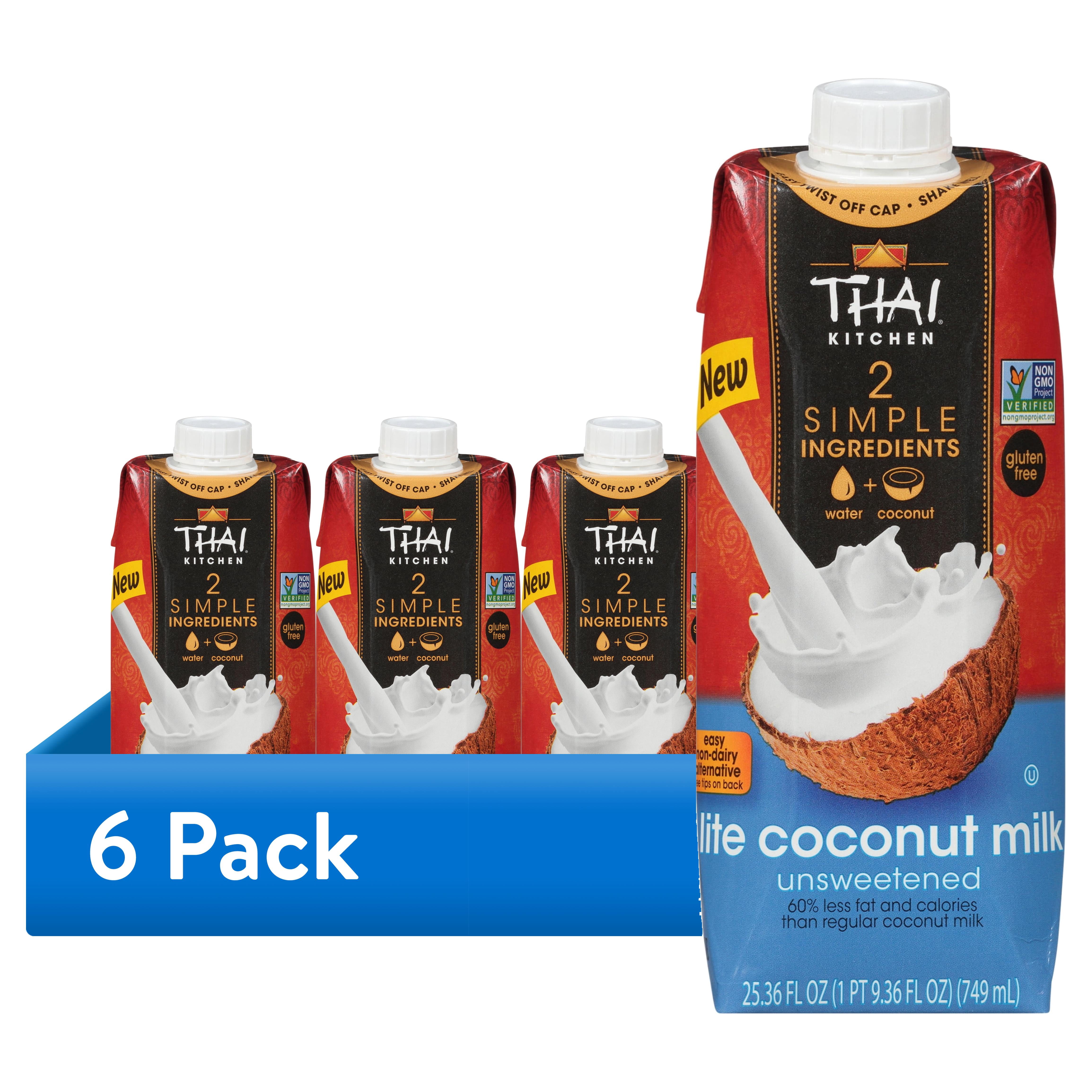 (6 pack) Thai Kitchen Non-GMO Gluten Free Lite Coconut Milk, 25.36 fl oz Brick