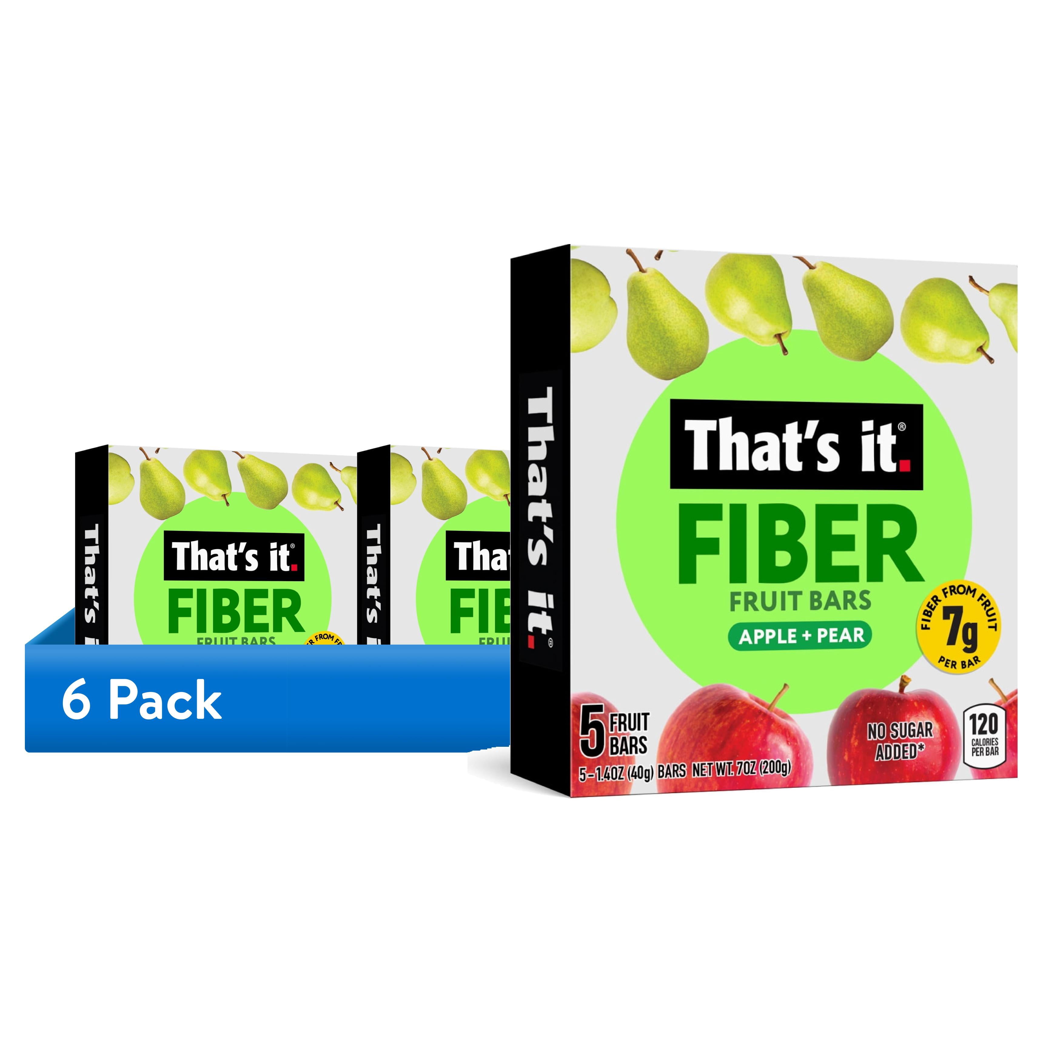 (6 pack) That's it. 100% Natural Gluten Free Apple and Pear Soft & Chewy Fruit Bars, 7g Fiber, 5 Count Box