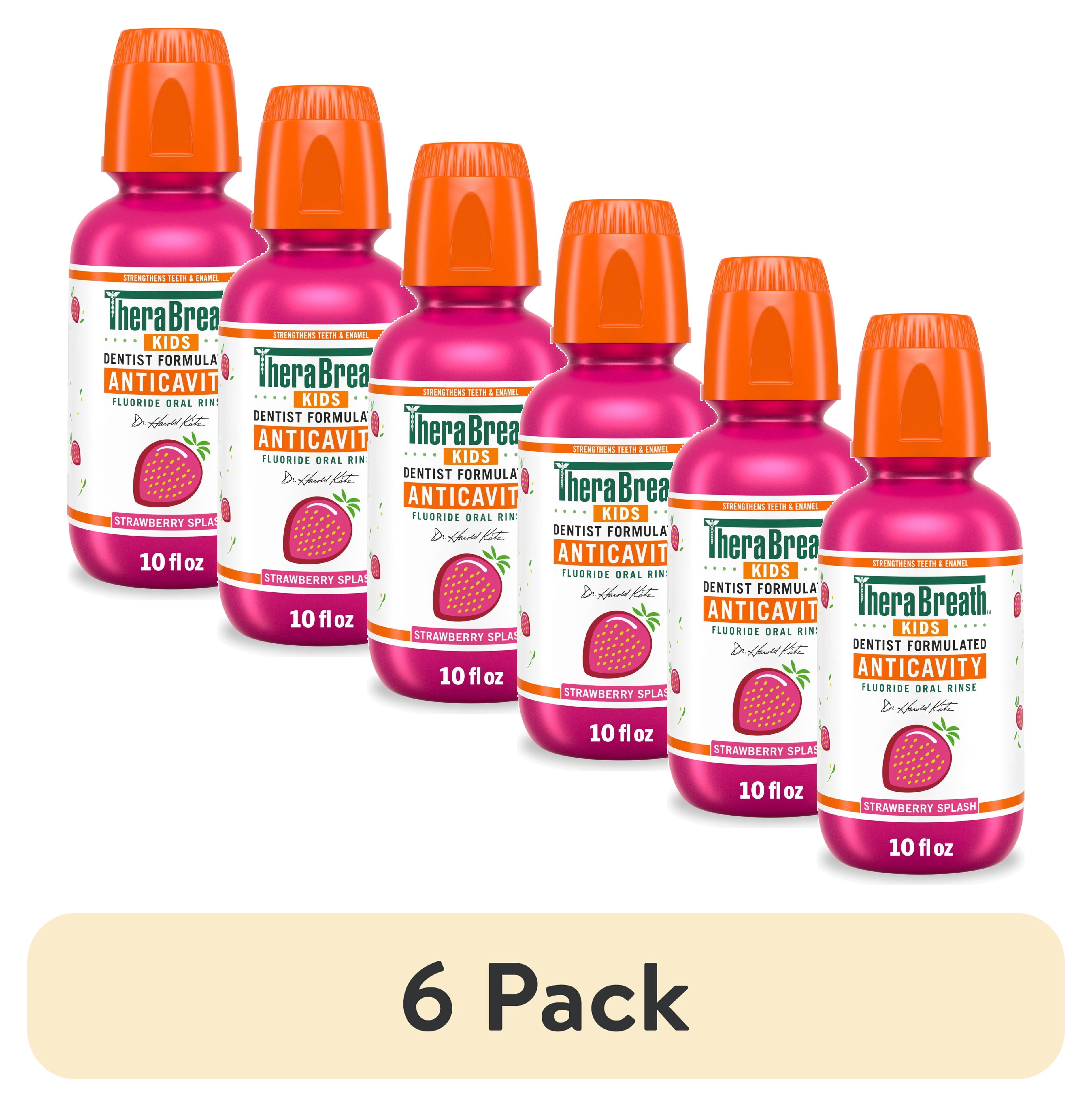 (6 pack) TheraBreath Kids Mouthwash with Fluoride, Organic Strawberry Splash, Anticavity, 10 fl oz