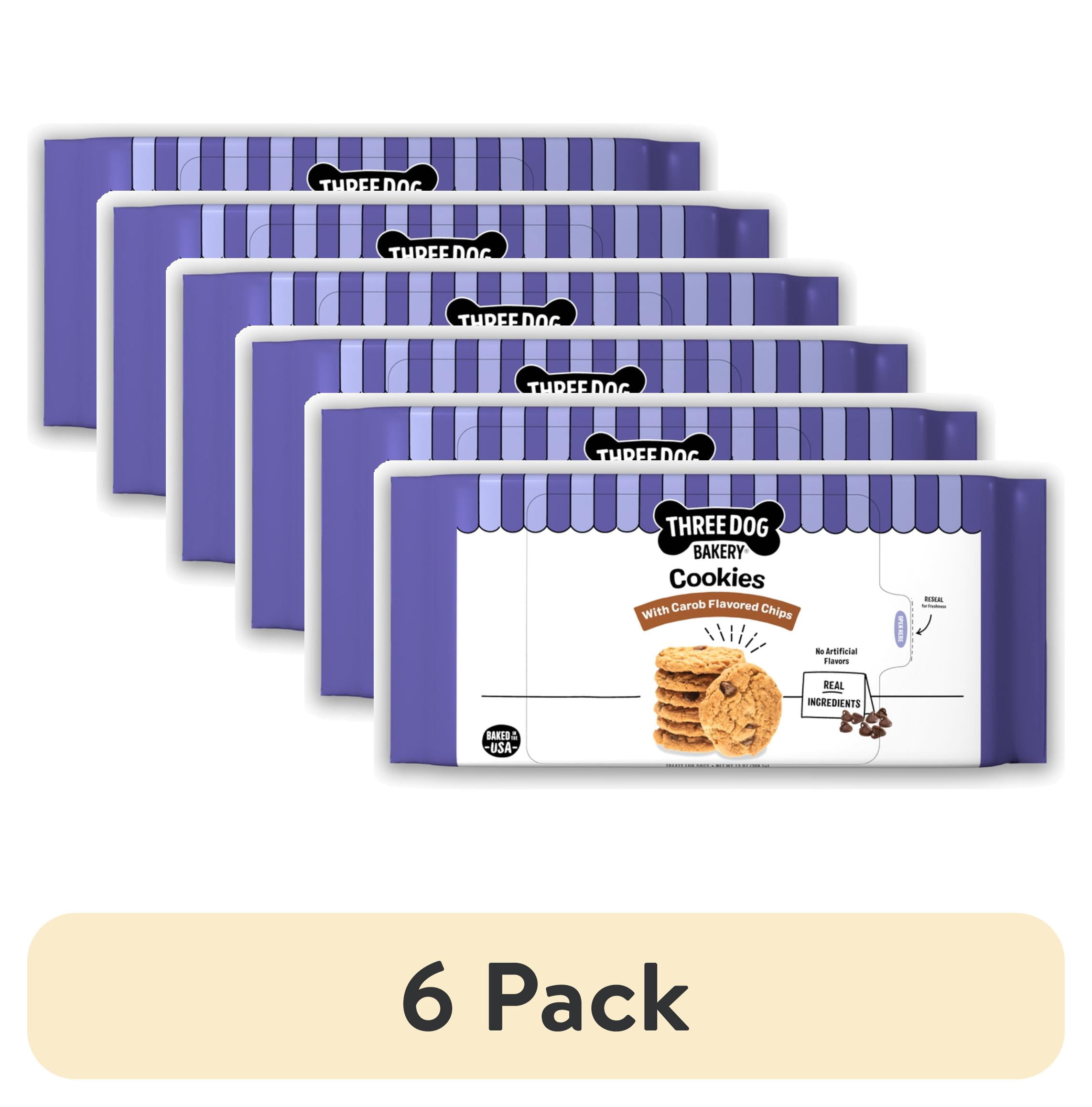 (6 pack) Three Dog Bakery Cookies with Carob Flavored Chips, Baked Dog Treats, 13 oz