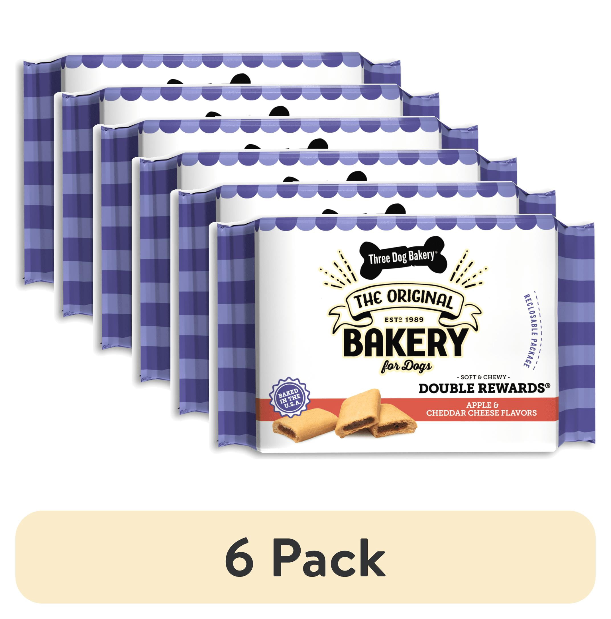 (6 pack) Three Dog Bakery Double Rewards Apple & Cheese Soft & Chewy Treats for Dogs, 10oz