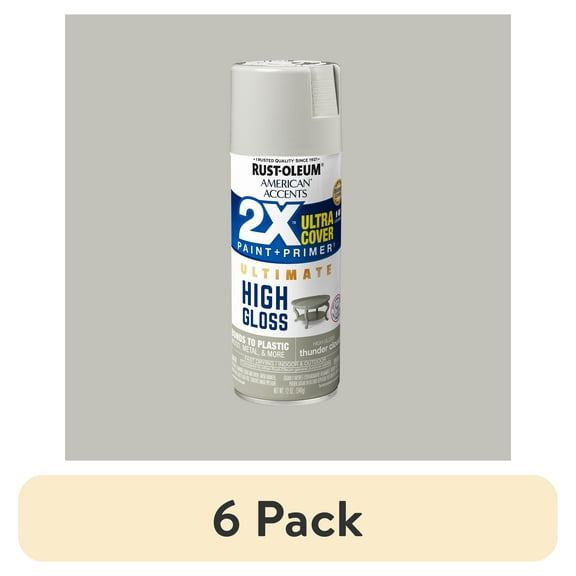 (6 pack) Thunder Cloud, Rust-Oleum American Accents 2X Ultra Cover High Gloss Spray Paint-344687, 12 oz