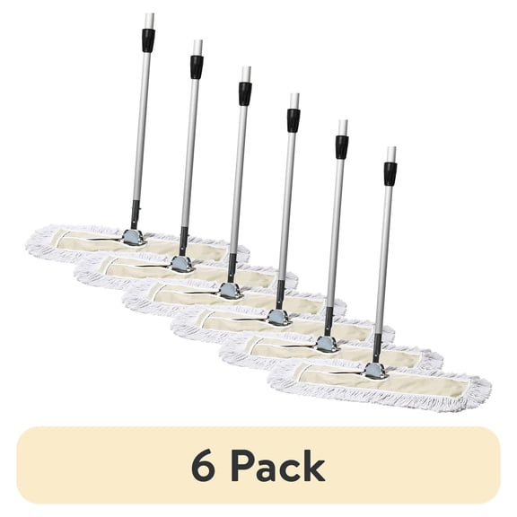(6 pack) (6 pack) Tidy Tools 24 inch Commercial Dust Mop for Floors, Dry Mop Head, Adjustable Broom Handle, White