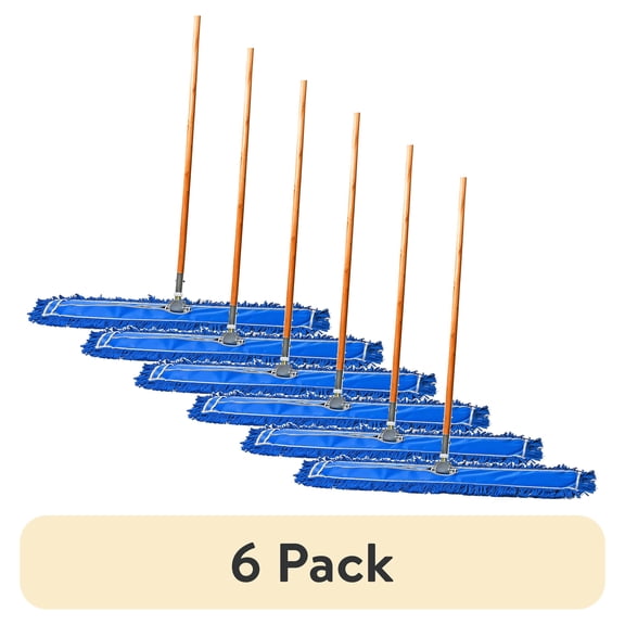 (6 pack) (6 pack) Tidy Tools Industrial Dust Mop for Floor Cleaning, Floor Mop Wood Handle, 36 Inch Cotton/Nylon Head, Blue