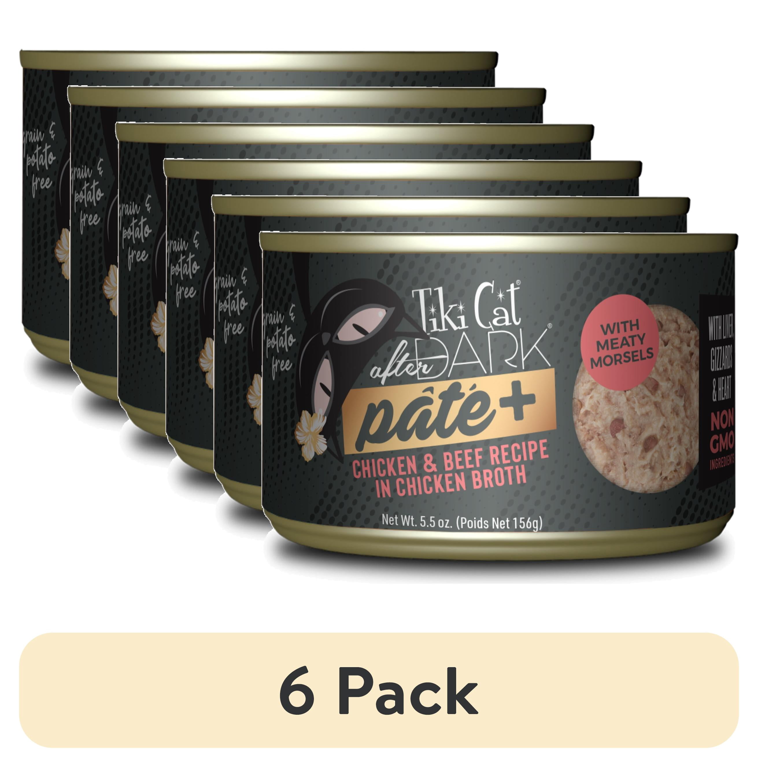 (6 pack) Tiki Cat After Dark Pate+ Wet Cat Food, Chicken & Beef, 5.5 oz. Can