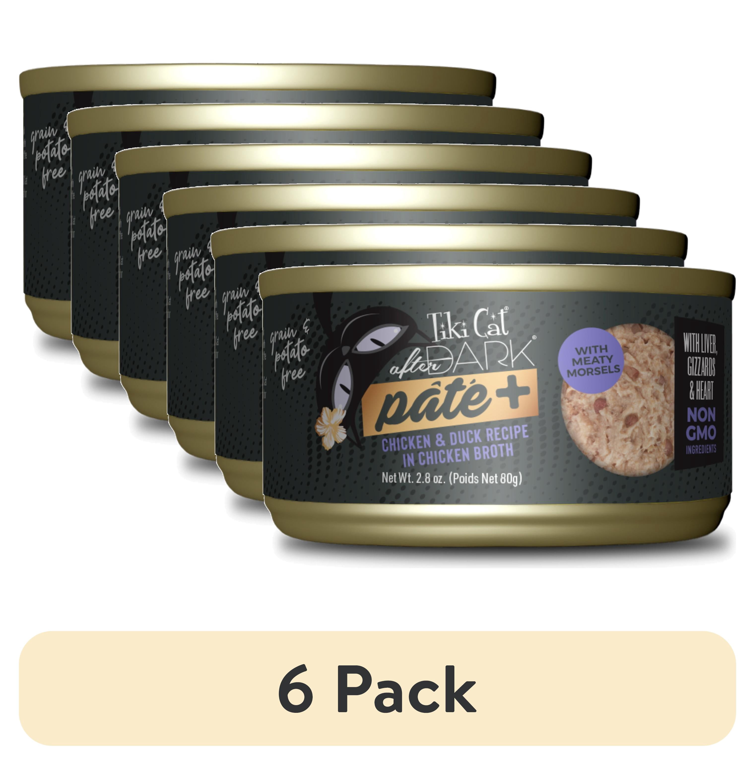 (6 pack) Tiki Cat After Dark Pate+ Wet Cat Food Chicken & Duck 2.8 oz. Can