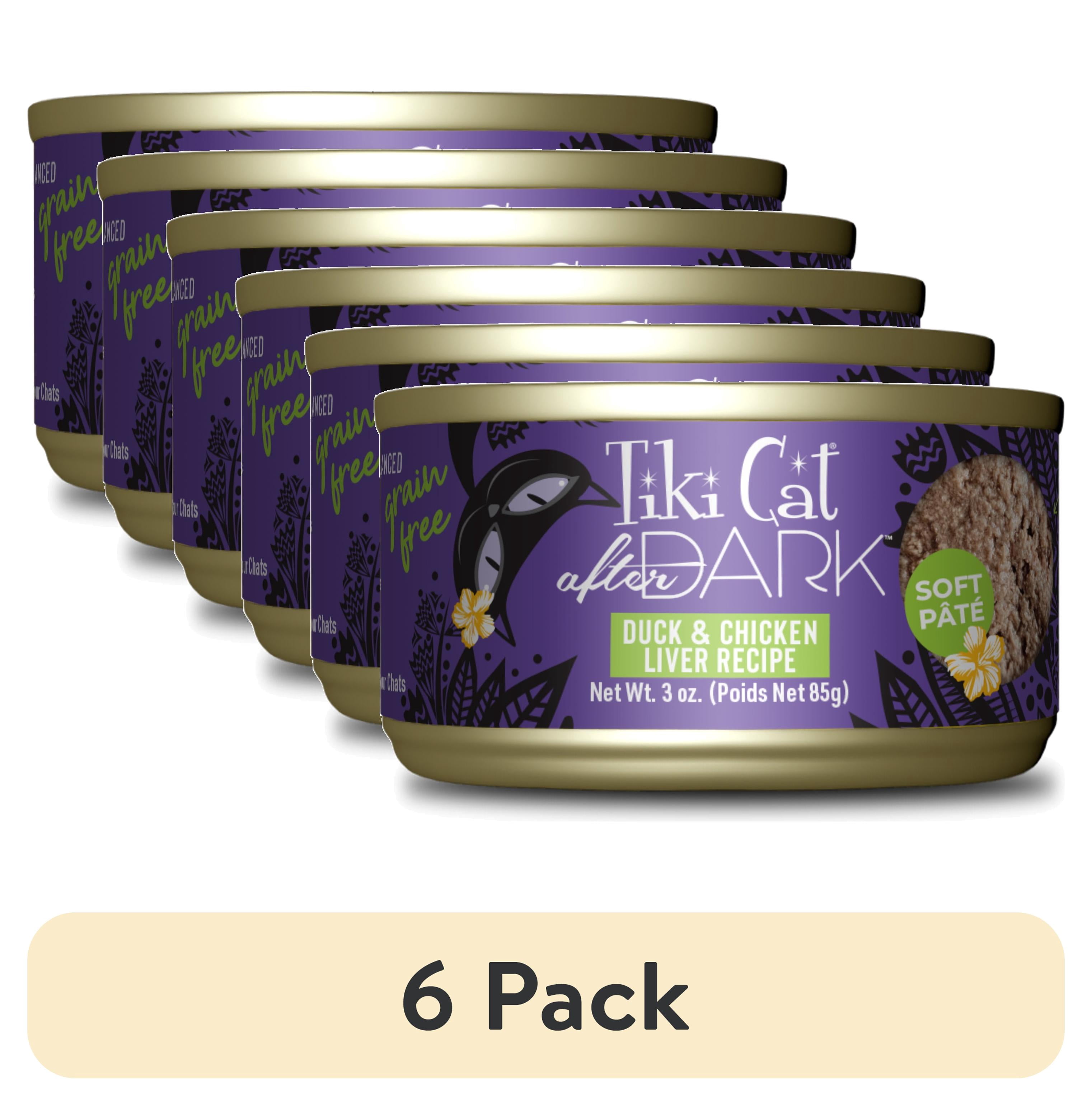 (6 pack) Tiki Cat After Dark Pate Wet Cat Food, Duck & Chicken Liver, 3 oz. Can