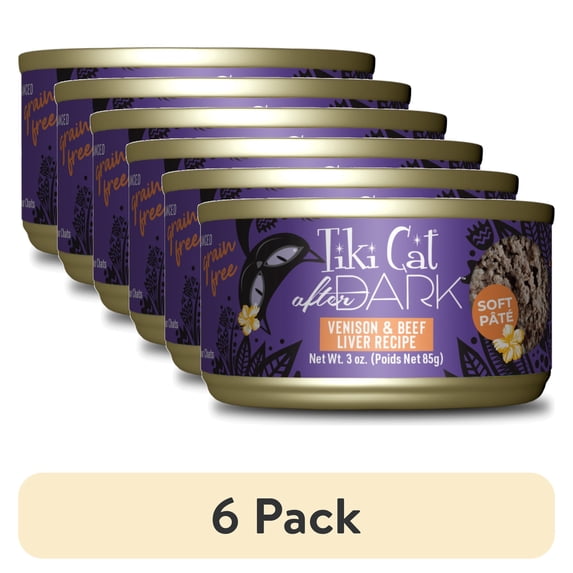 (6 pack) Tiki Cat After Dark Pate Wet Cat Food, Wild Venison & Beef Liver, 3 oz. Can