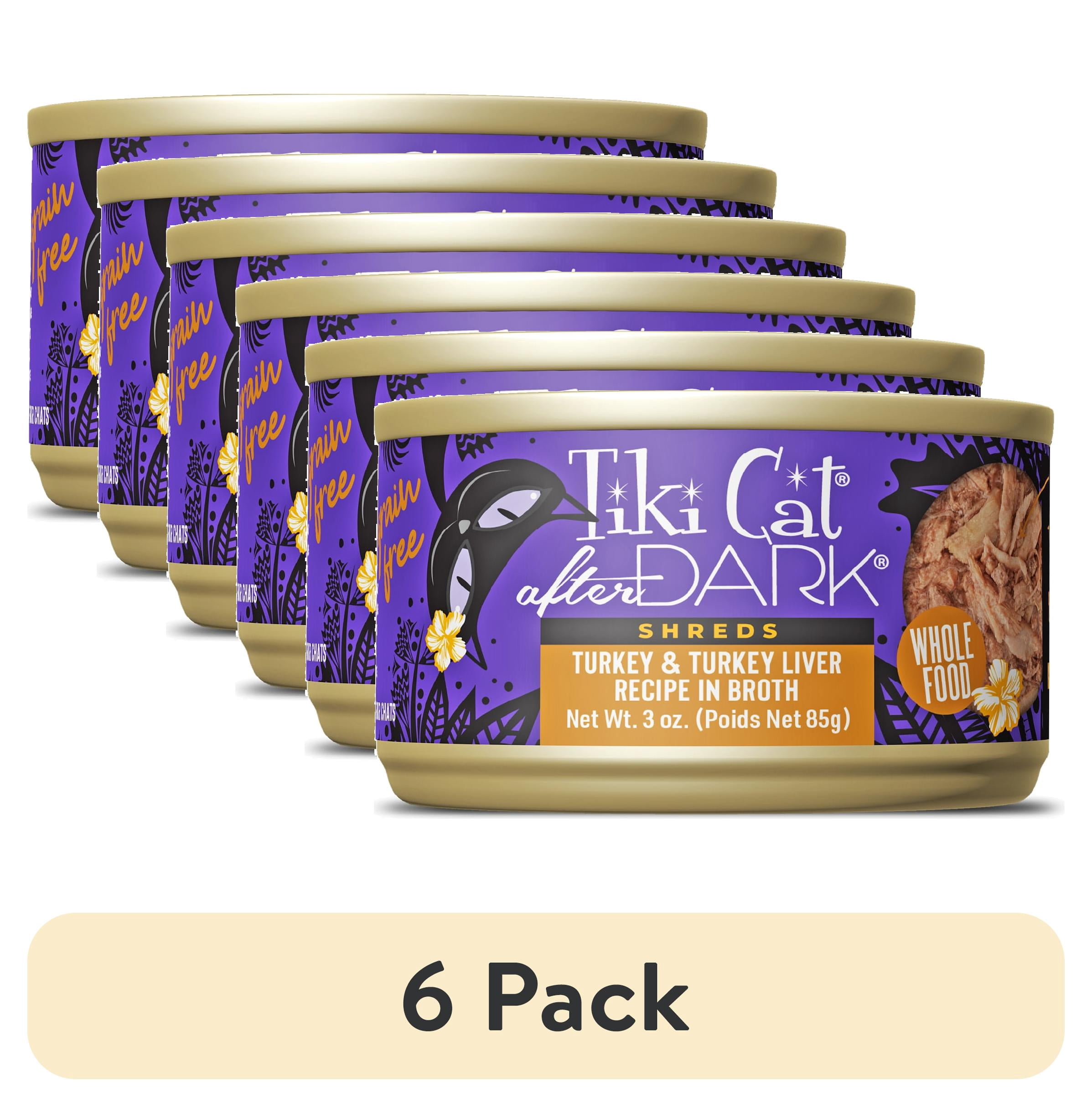 (6 pack) Tiki Cat After Dark Shreds Whole Foods Wet Cat Food, Turkey & Turkey Liver, 3 oz. Can