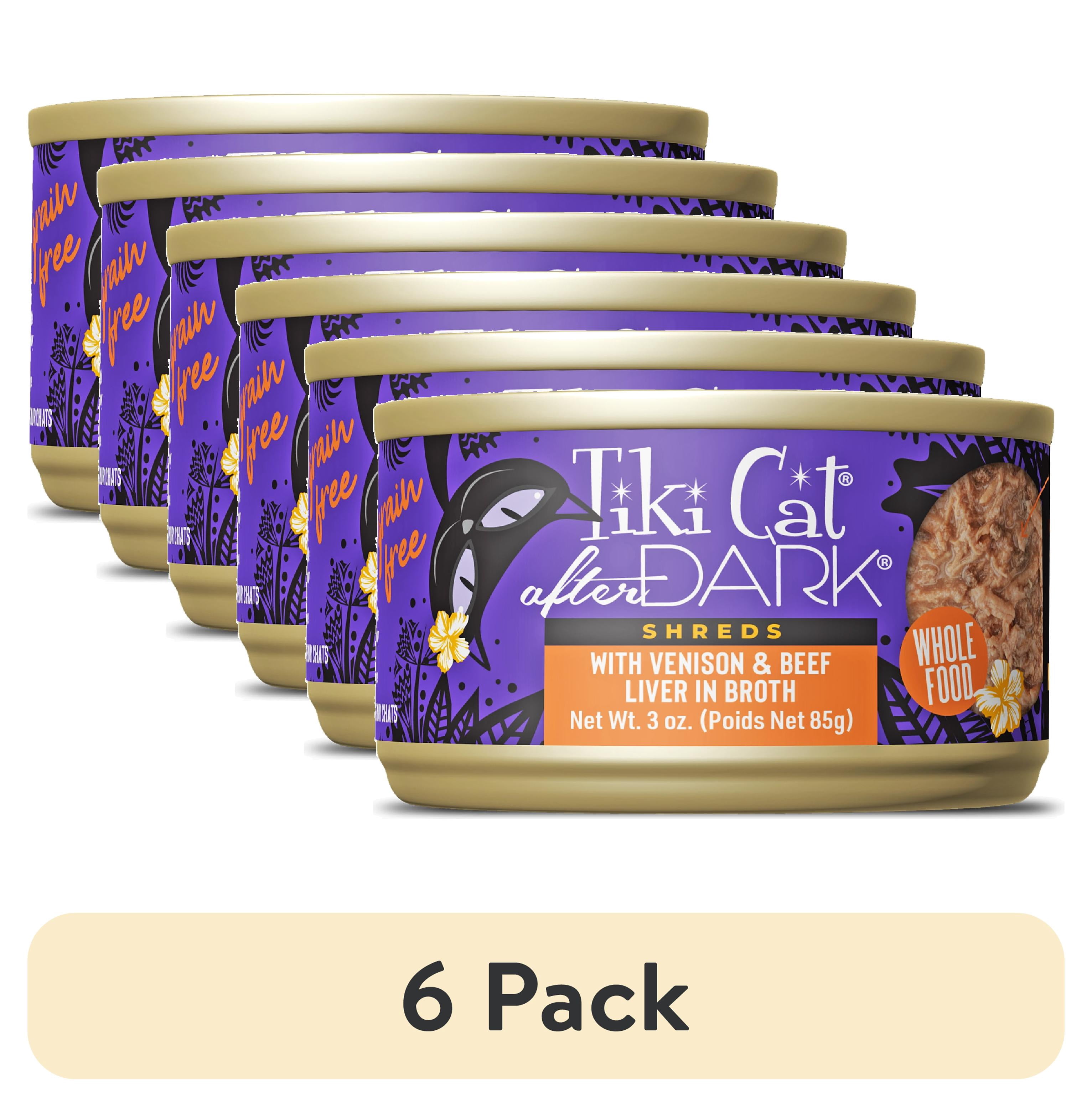 (6 pack) Tiki Cat After Dark Shreds Whole Foods Wet Cat Food, Venison & Beef Liver, 3 oz. Can