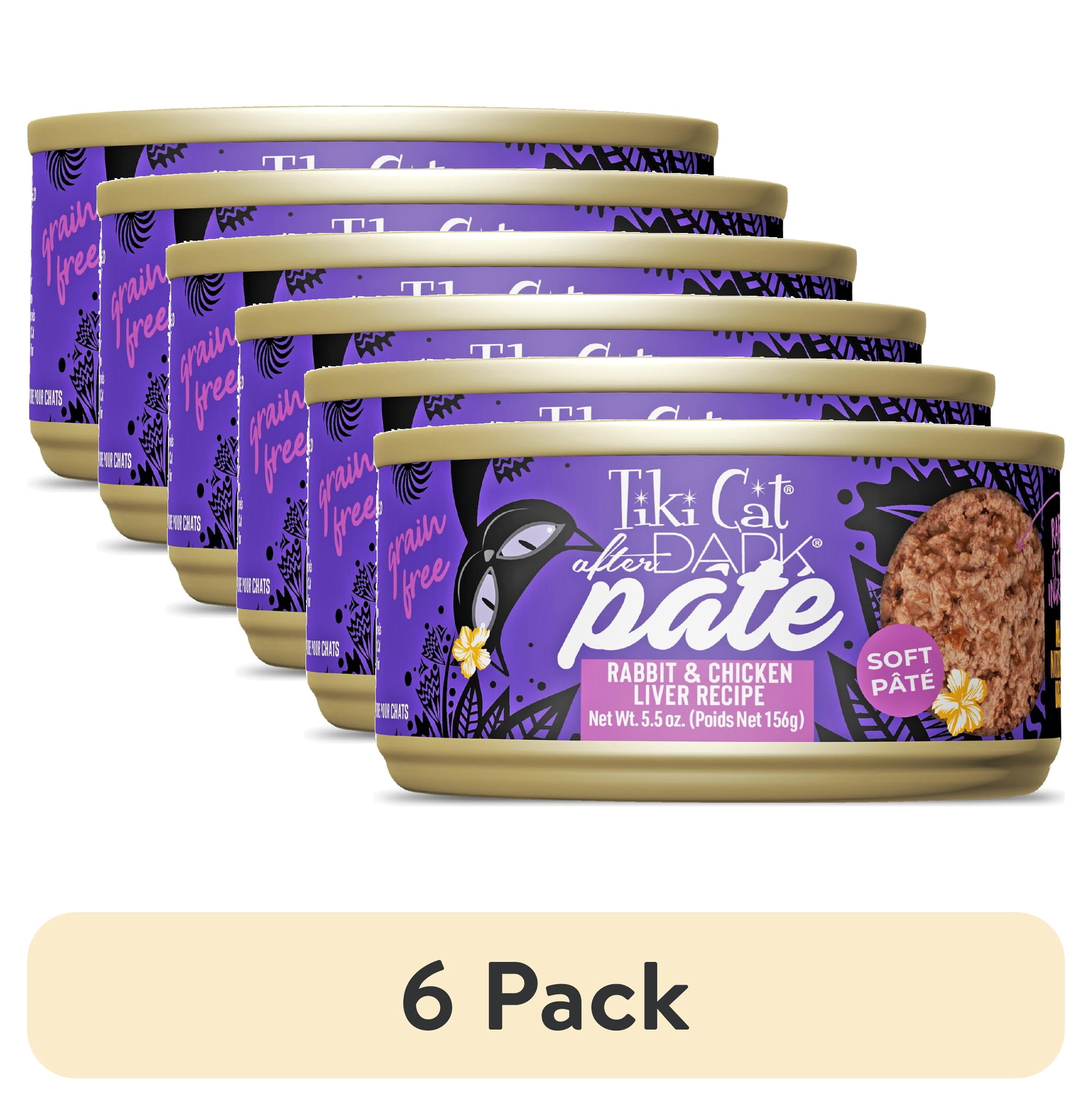 (6 pack) Tiki Cat After Dark Soft Pate Wet Cat Food, Dark Rabbit & Chicken Liver Recipe, 5.5 oz. Can