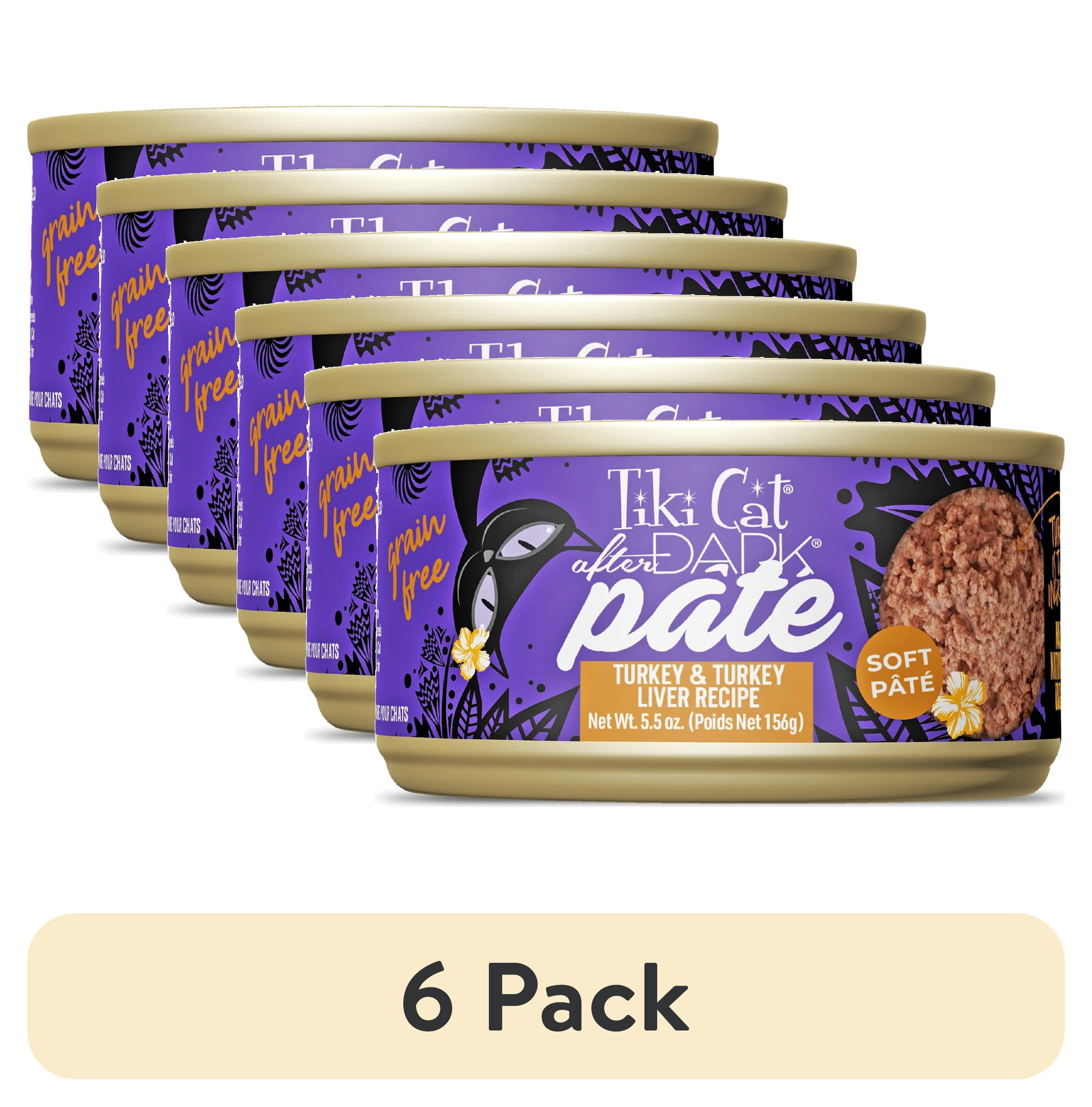 (6 pack) Tiki Cat After Dark Soft Pate Wet Cat Food, Turkey & Turkey Liver Recipe, 5.5 oz. Can