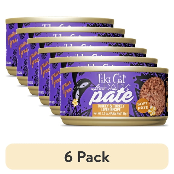(6 pack) Tiki Cat After Dark Soft Pate Wet Cat Food, Turkey & Turkey Liver Recipe, 5.5 oz. Can