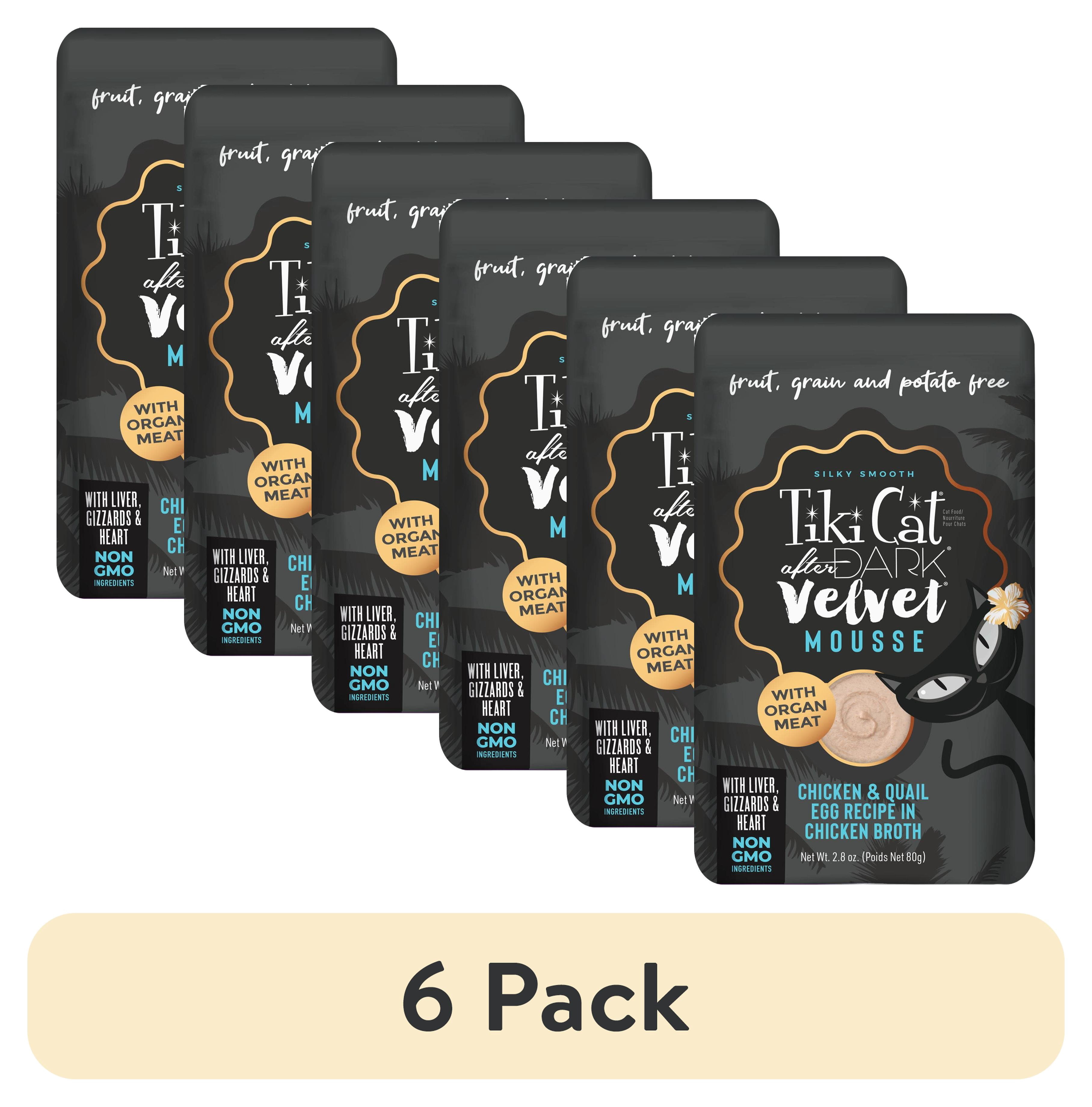 (6 pack) Tiki Cat After Dark Velvet Mousse Wet Cat Food, Chicken & Quail Egg, 2.8 oz. Pouch