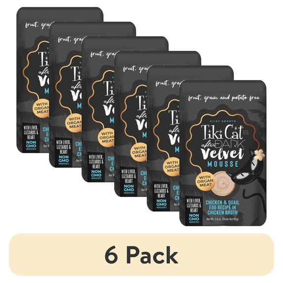 (6 pack) Tiki Cat After Dark Velvet Mousse Wet Cat Food, Chicken & Quail Egg, 2.8 oz. Pouch