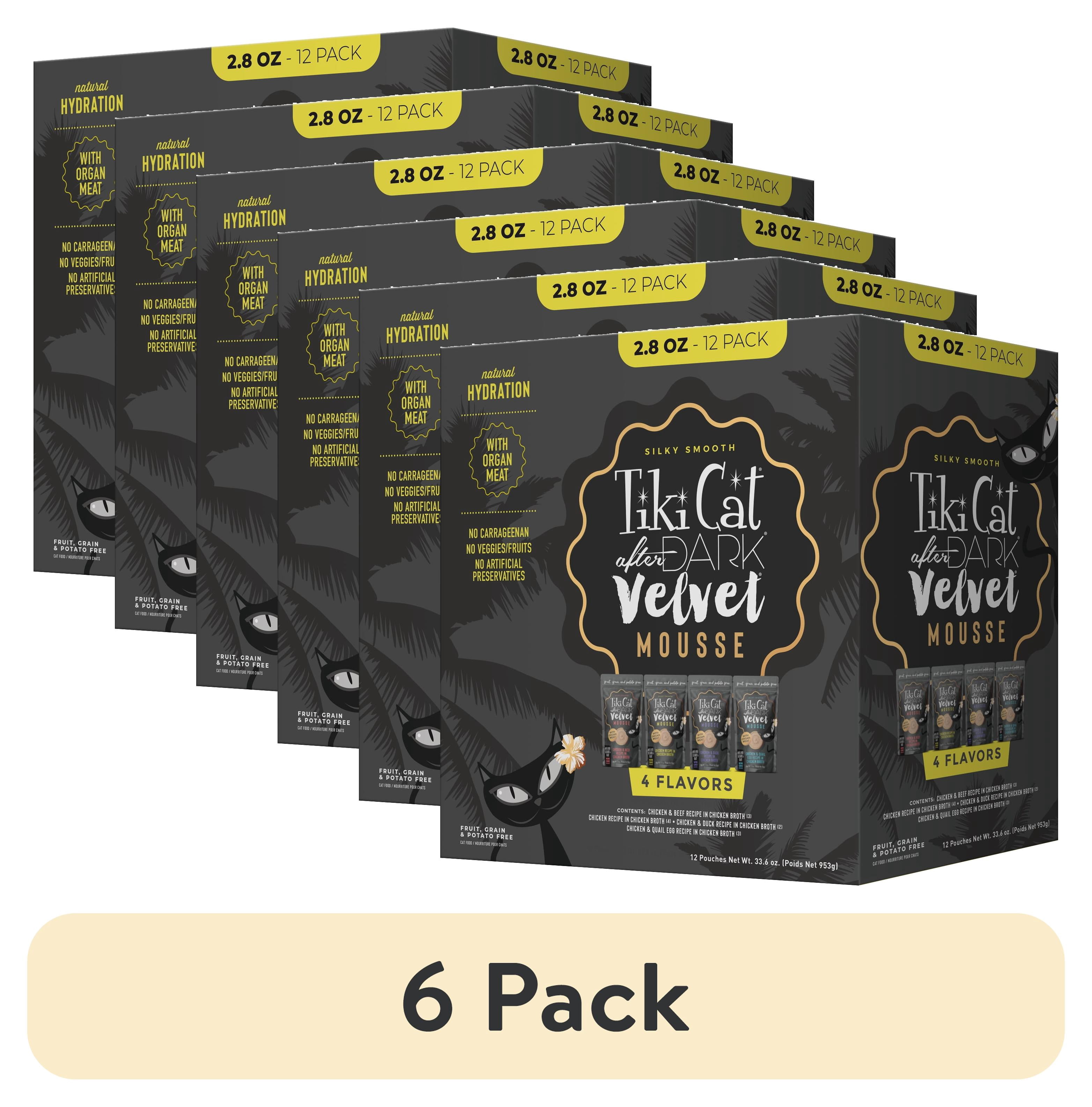 (6 pack) Tiki Cat After Dark Velvet Mousse Wet Cat Food, Variety Pack, 2.8 oz. Pouch (12 Count)