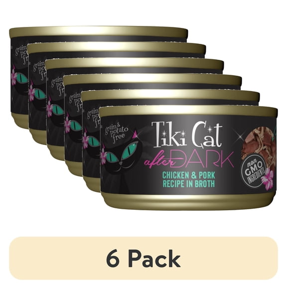 (6 pack) Tiki Cat After Dark Whole Foods Wet Cat Food, Chicken & Pork, 2.8 oz. Can