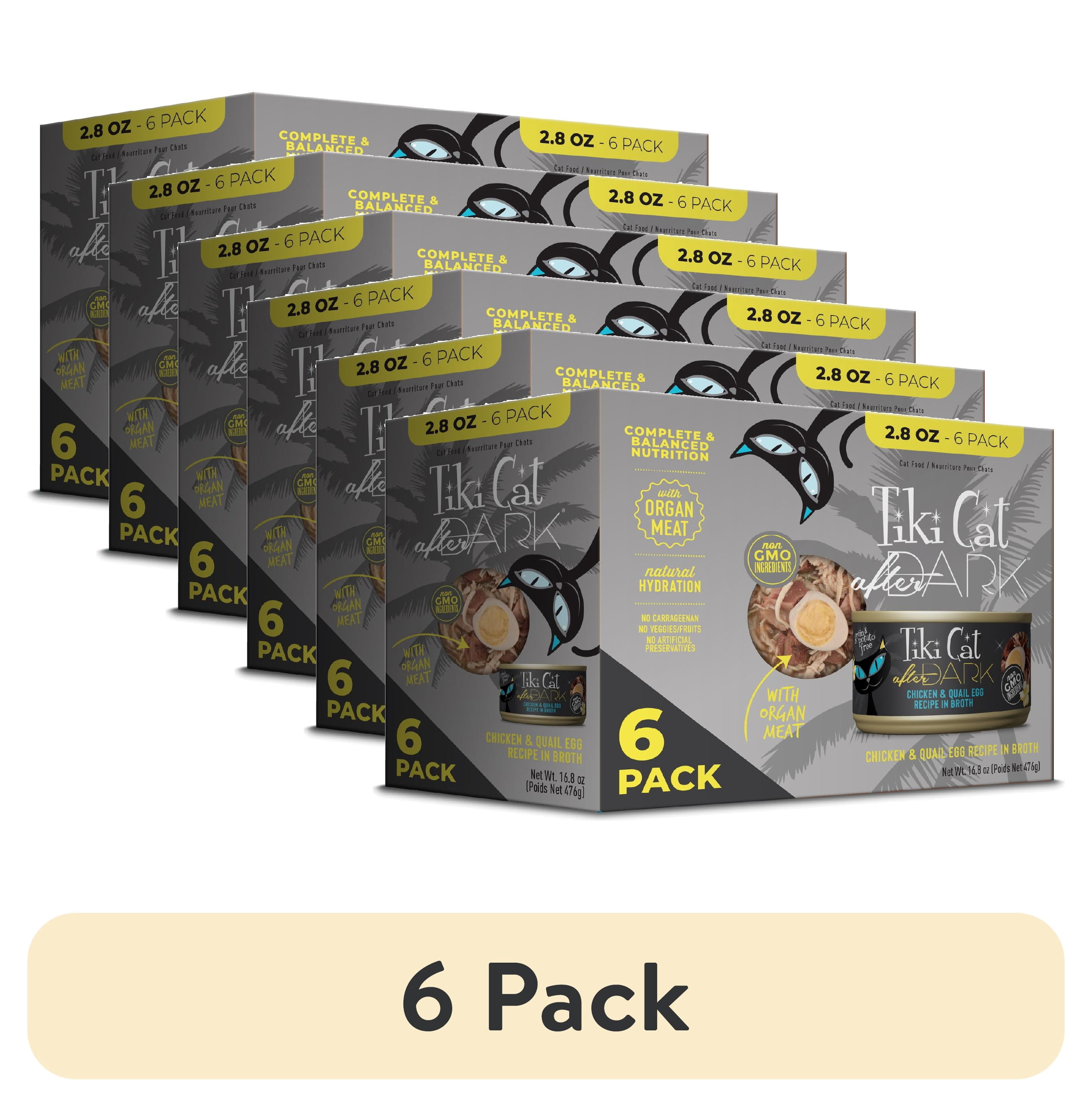 (6 pack) Tiki Cat After Dark Whole Foods Wet Cat Food, Chicken & Quail Egg Multi Pack, 2.8 oz. Can (6 Count)