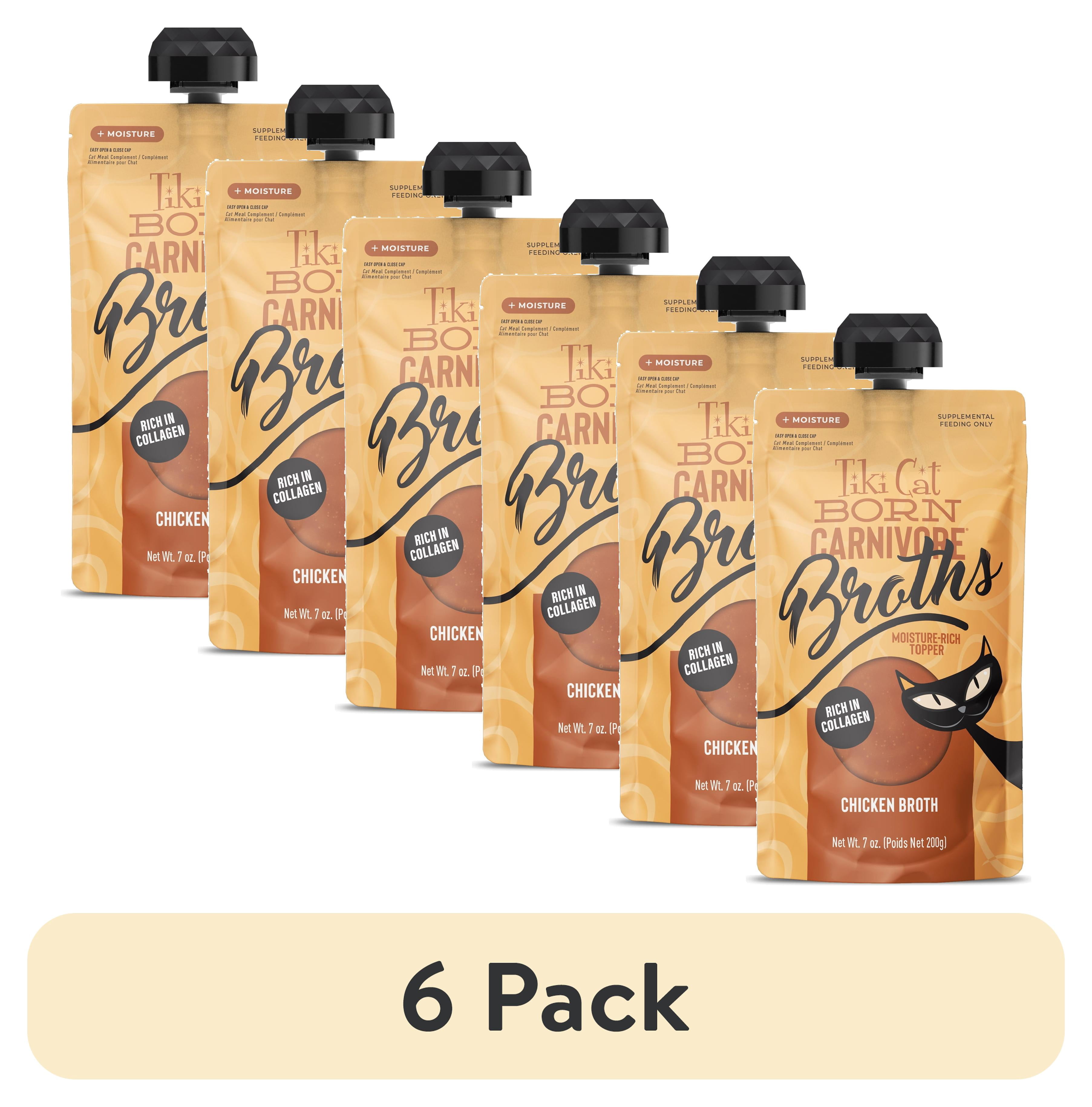 (6 pack) Tiki Cat Born Carnivore Broths Wet Cat Food Topper, Chicken Broth, 7 oz. Spout Pouch