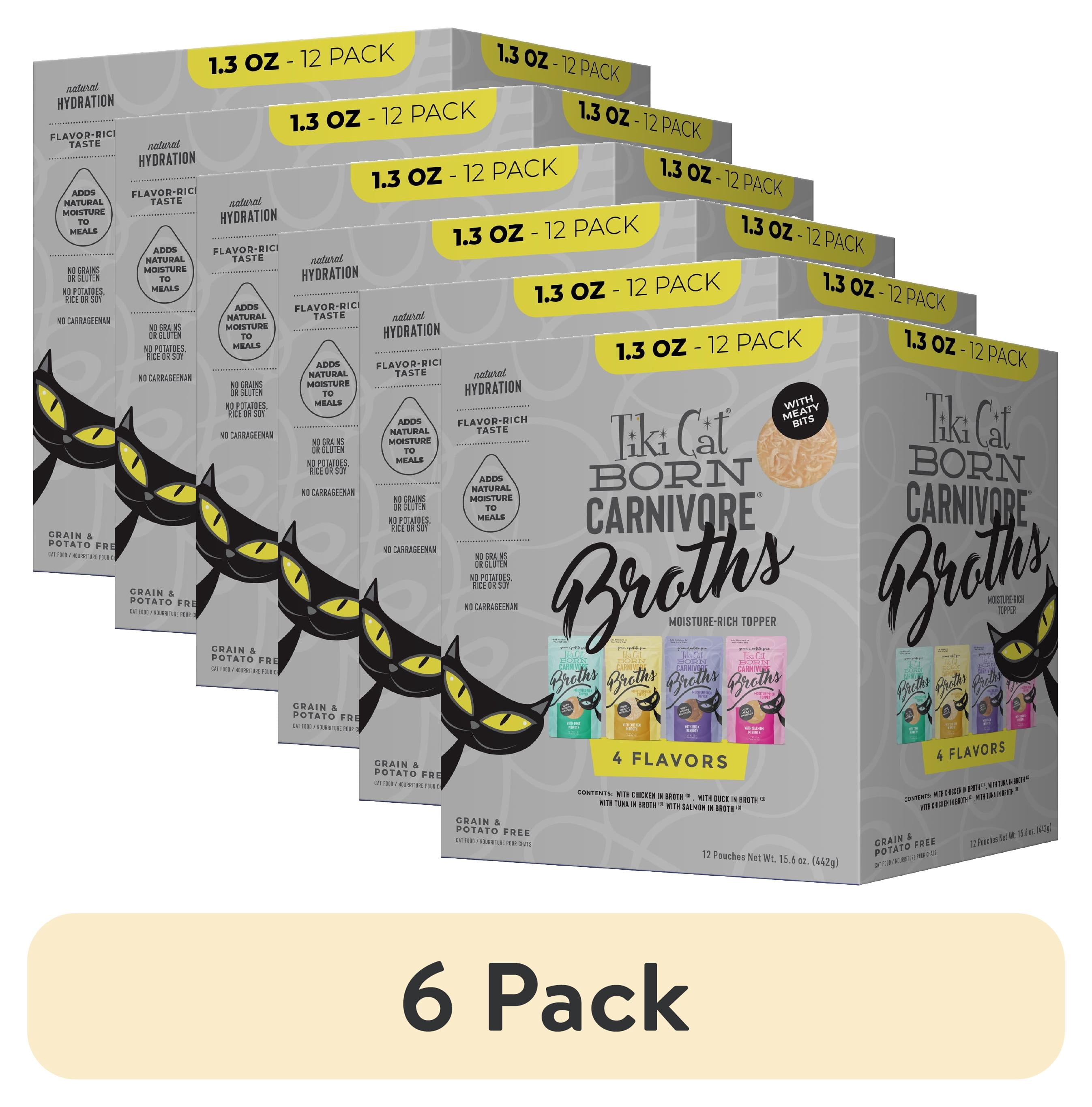 (6 pack) Tiki Cat Born Carnivore Broths Wet Cat Food Toppers, Variety Pack, 1.3 oz. Pouch (12 Count)