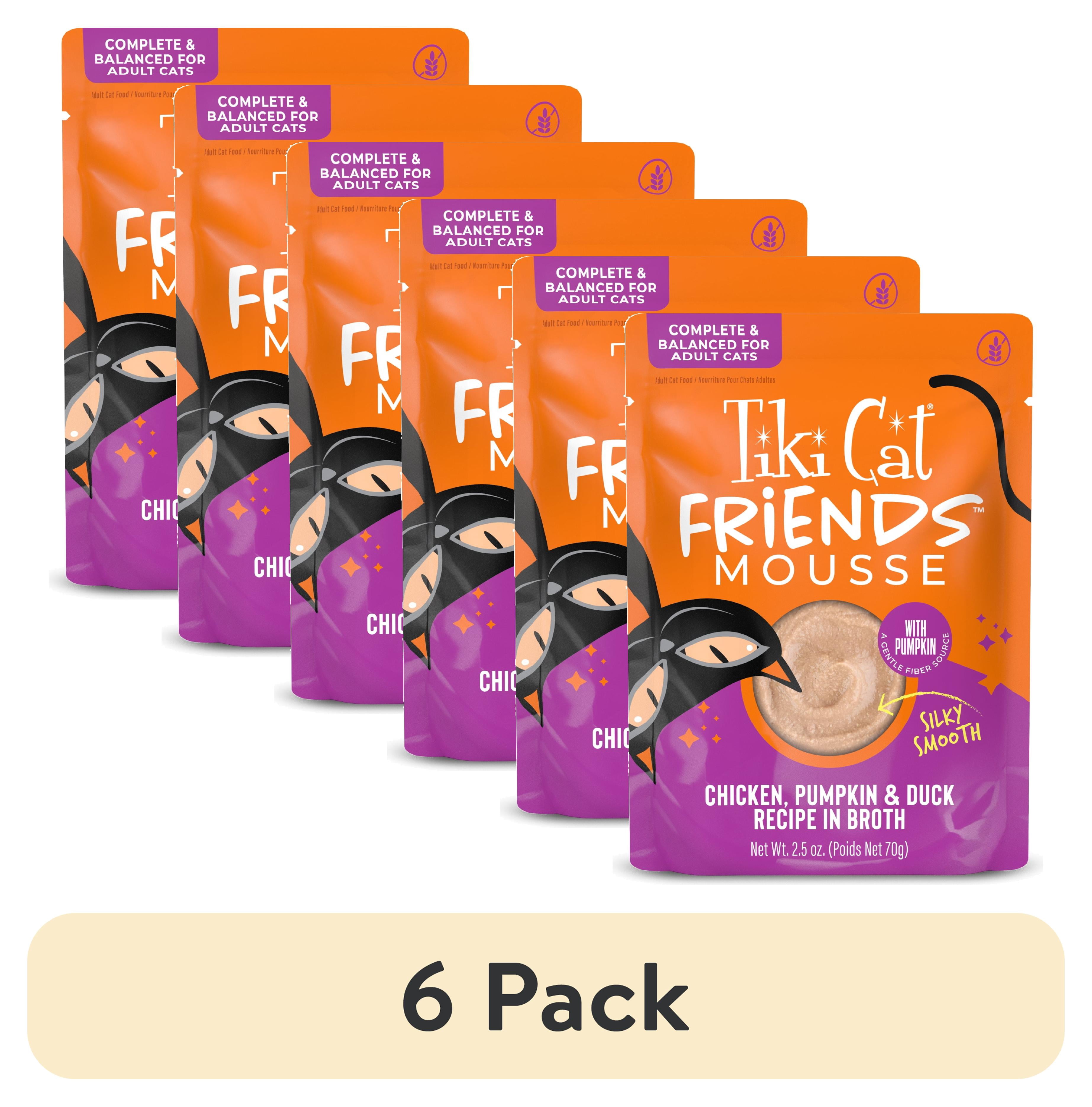(6 pack) Tiki Cat Friends Mousse Chicken, Pumpkin & Duck Recipe in Broth, 2.5 oz. Pouch
