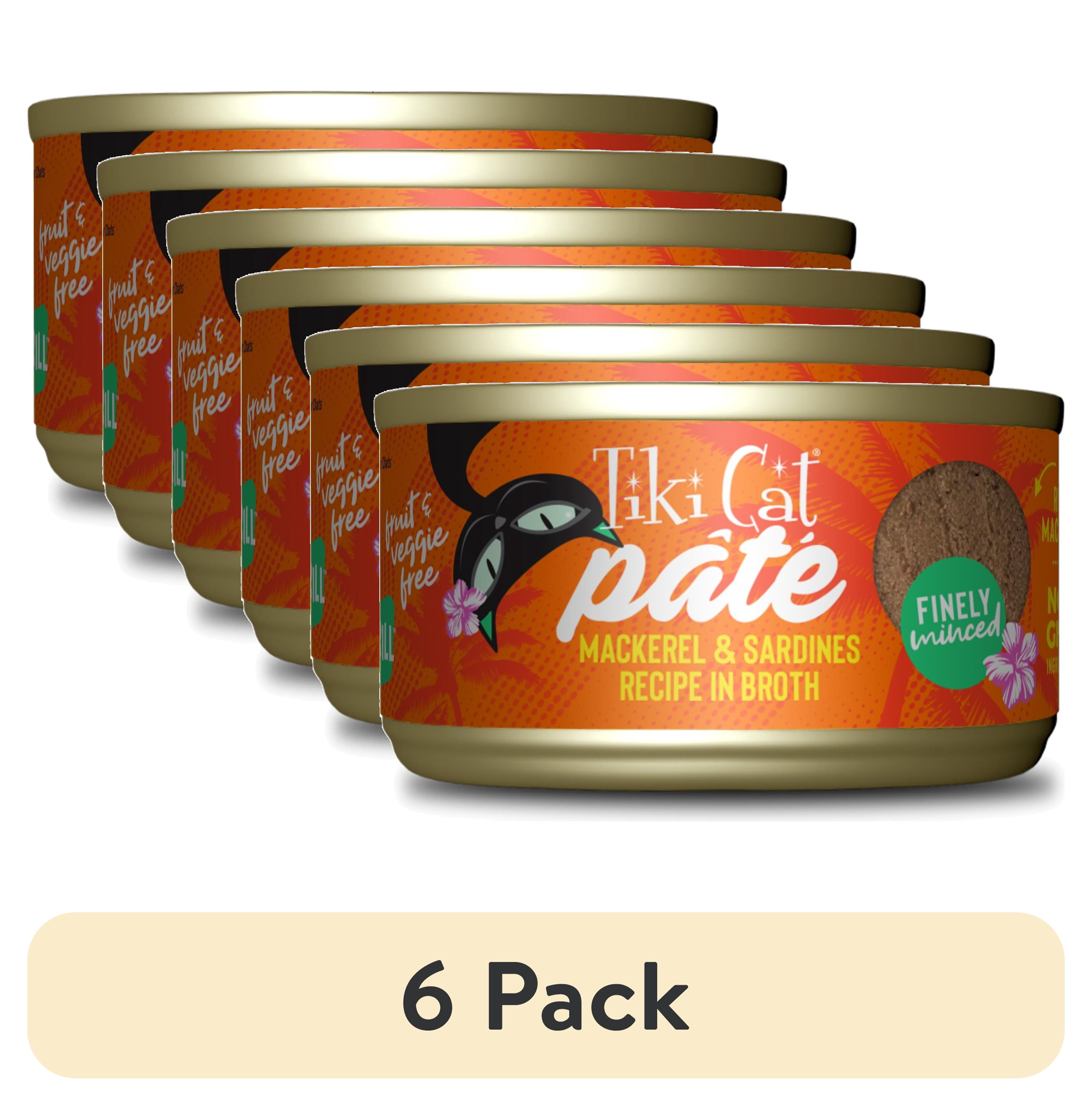 (6 pack) Tiki Cat Grill Pate Wet Cat Food, Mackerel & Sardines, 2.8 oz. Can
