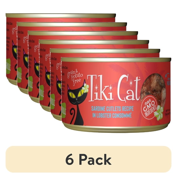 (6 pack) Tiki Cat Grill Wet Cat Food, Sardine Cutlets Recipe in Lobster Consomme, 6 oz. Can
