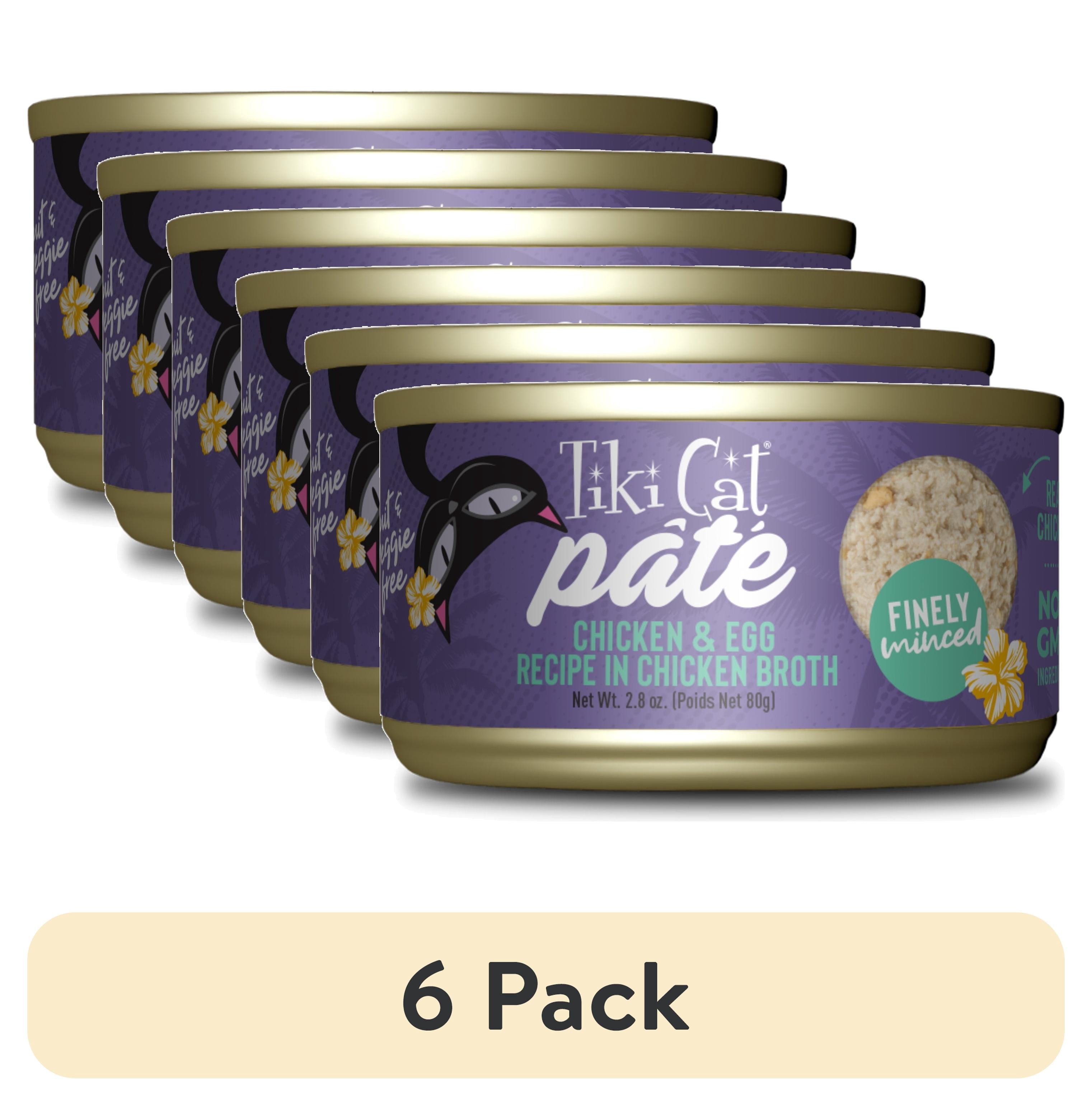 (6 pack) Tiki Cat Luau Pate Wet Cat Food, Chicken & Egg, 2.8 oz. Can