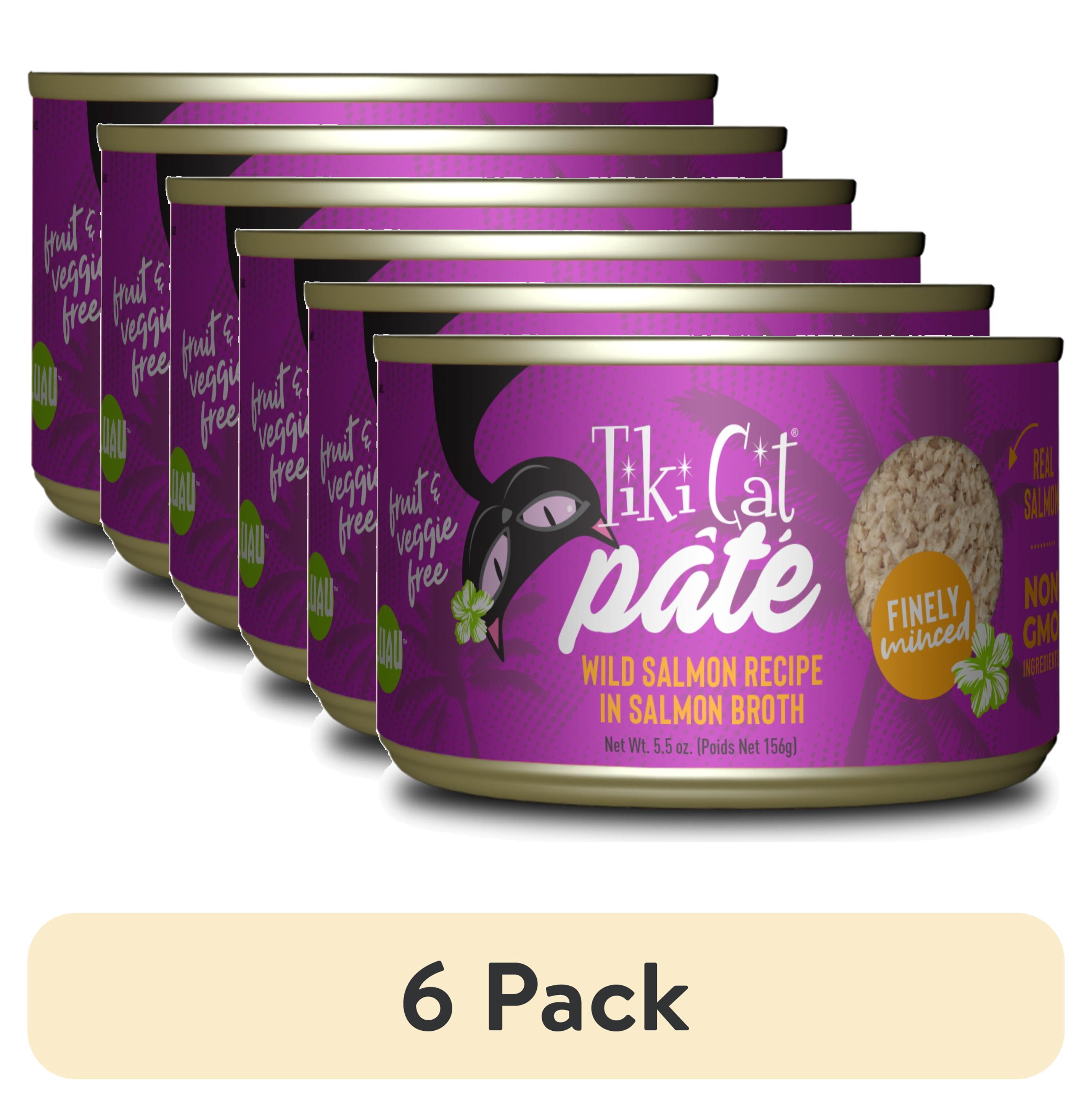 (6 pack) Tiki Cat Luau Pate Wet Cat Food, Salmon, 5.5 oz. Can