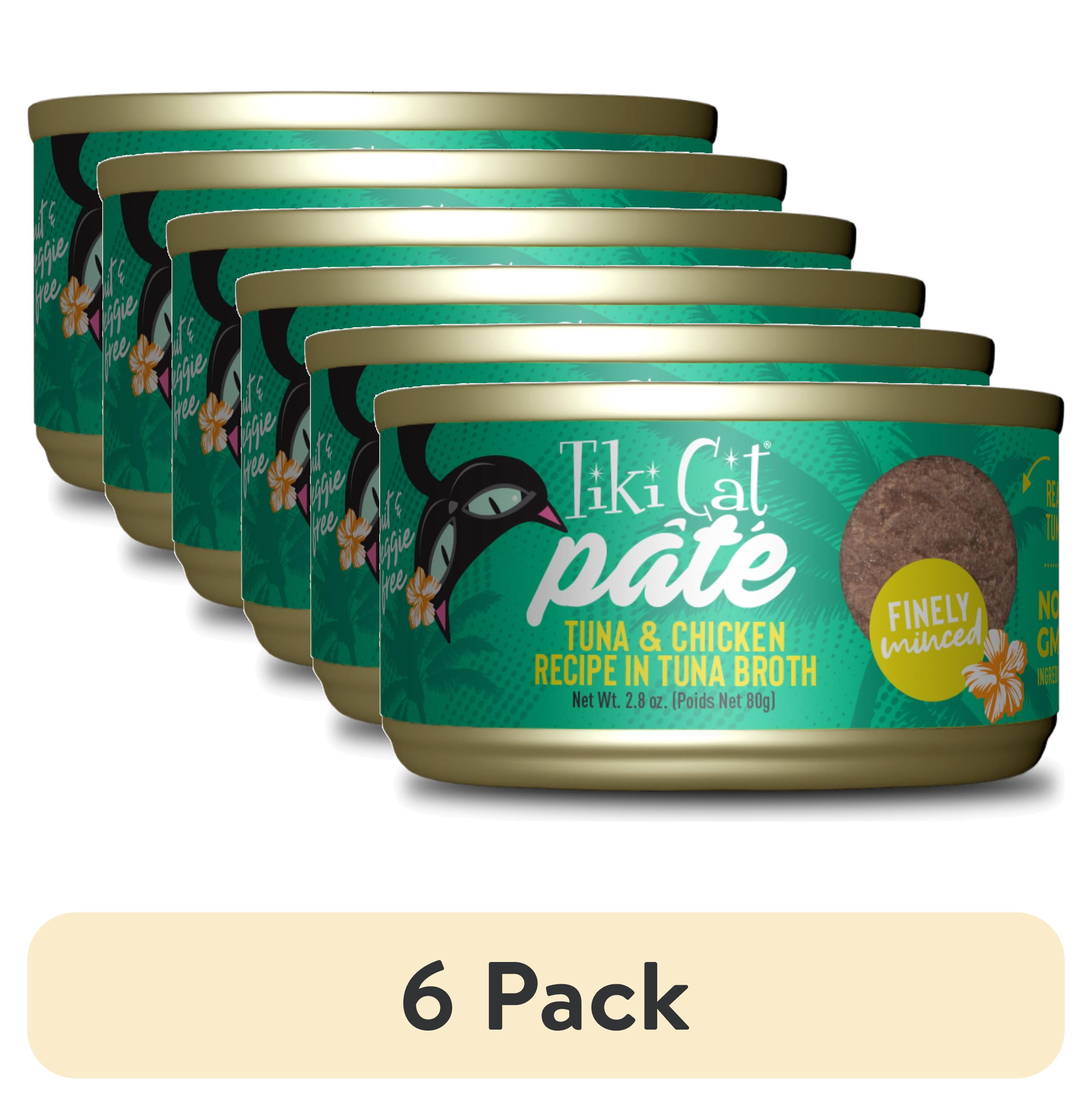(6 pack) Tiki Cat Luau Pate Wet Cat Food, Tuna & Chicken, 2.8 oz. Can