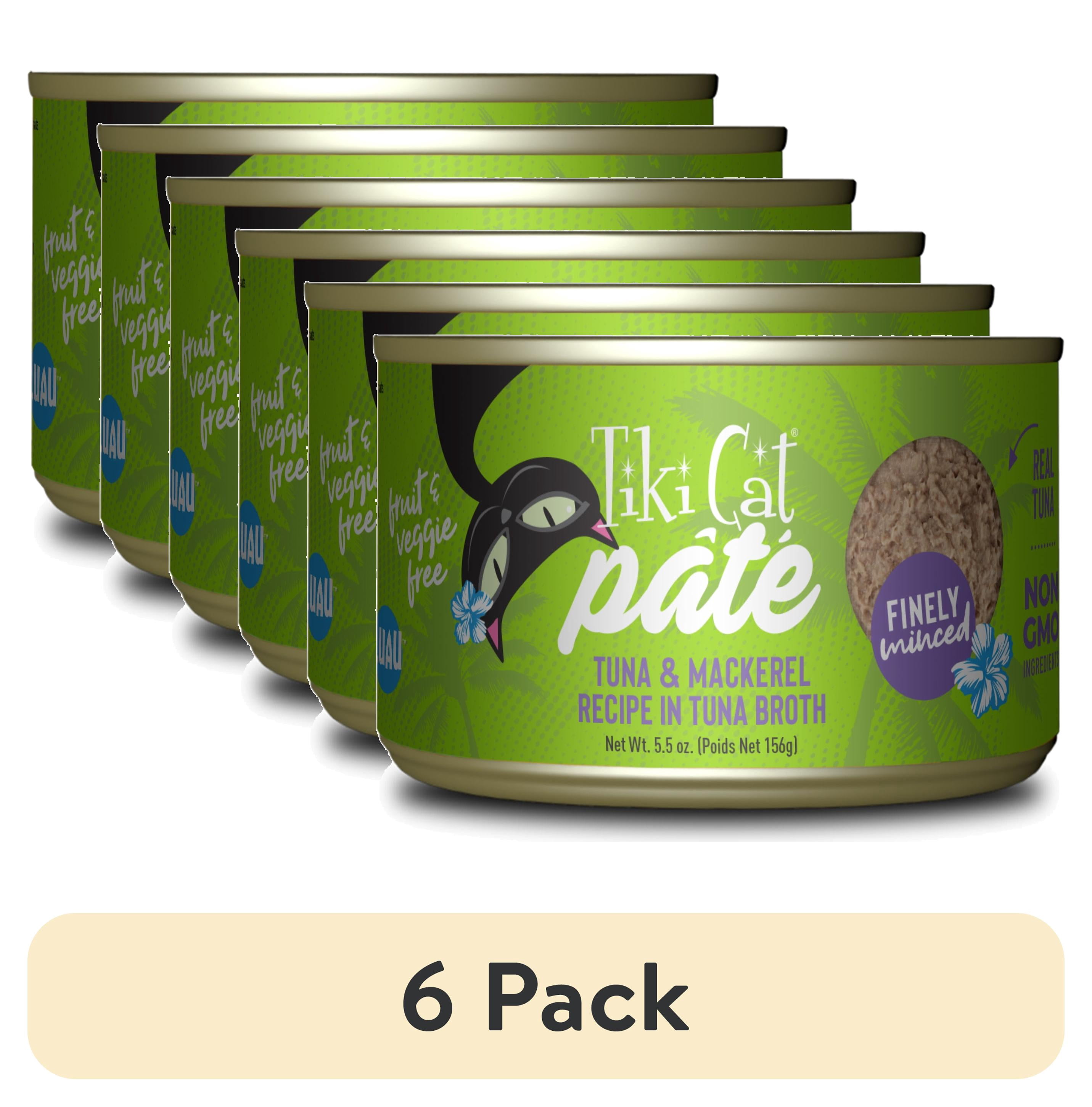 (6 pack) Tiki Cat Luau Pate Wet Cat Food, Tuna & Mackerel, 5.5 oz. Can