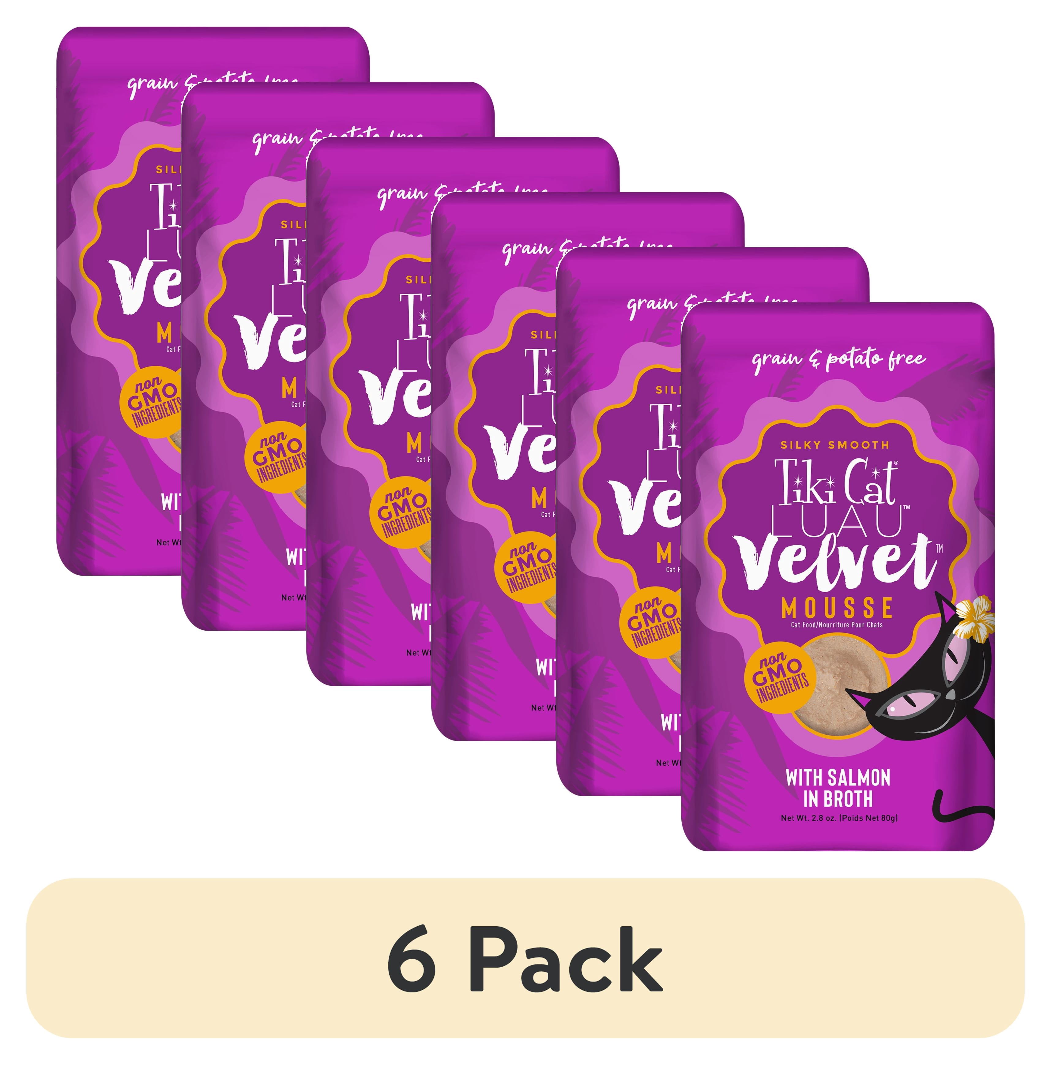 (6 pack) Tiki Cat Luau Velvet Mousse Wet Cat Food, Salmon, 2.8 oz. Pouch