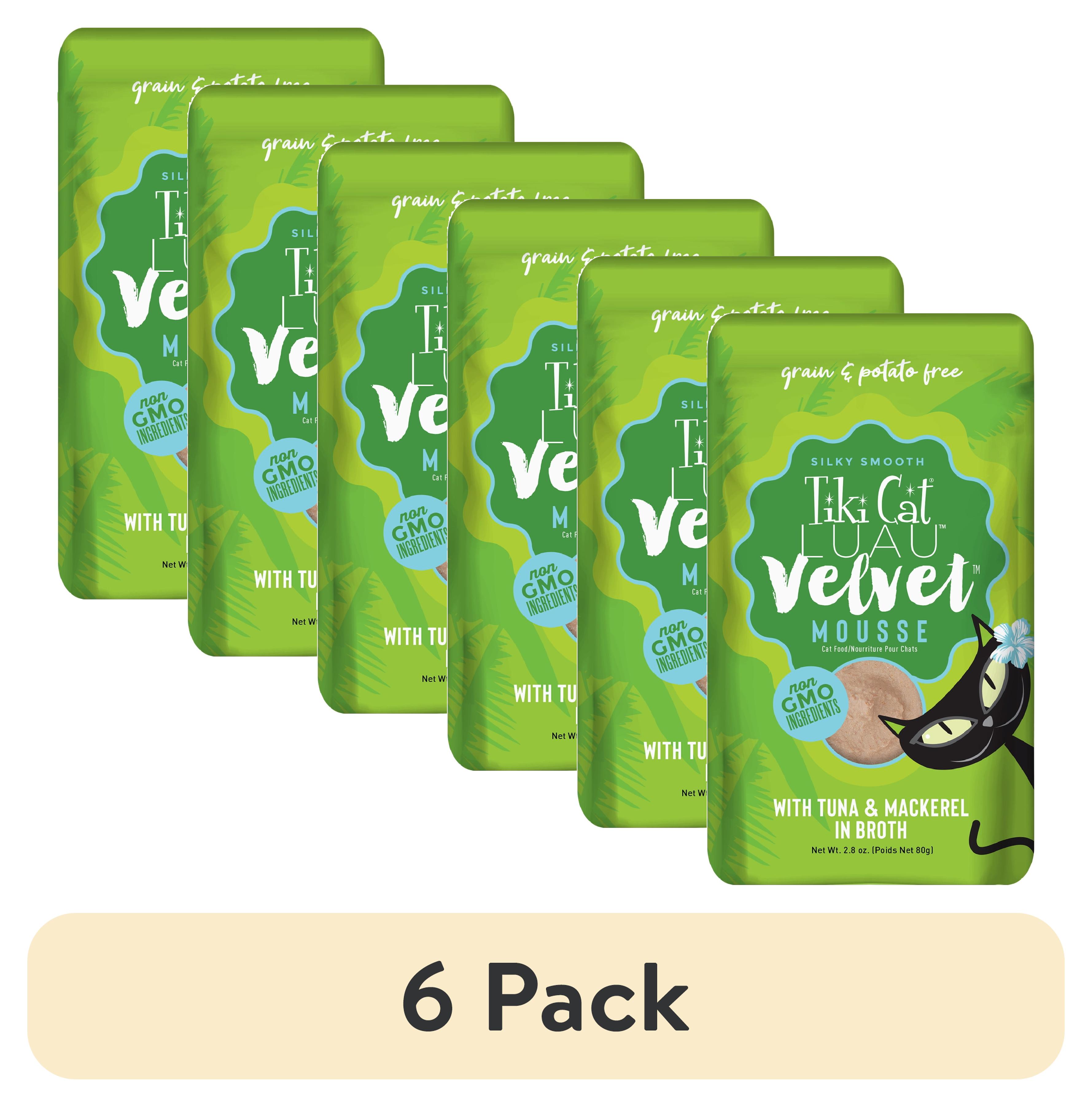 (6 pack) Tiki Cat Luau Velvet Mousse Wet Cat Food, Tuna & Mackerel, 2.8 oz. Pouch