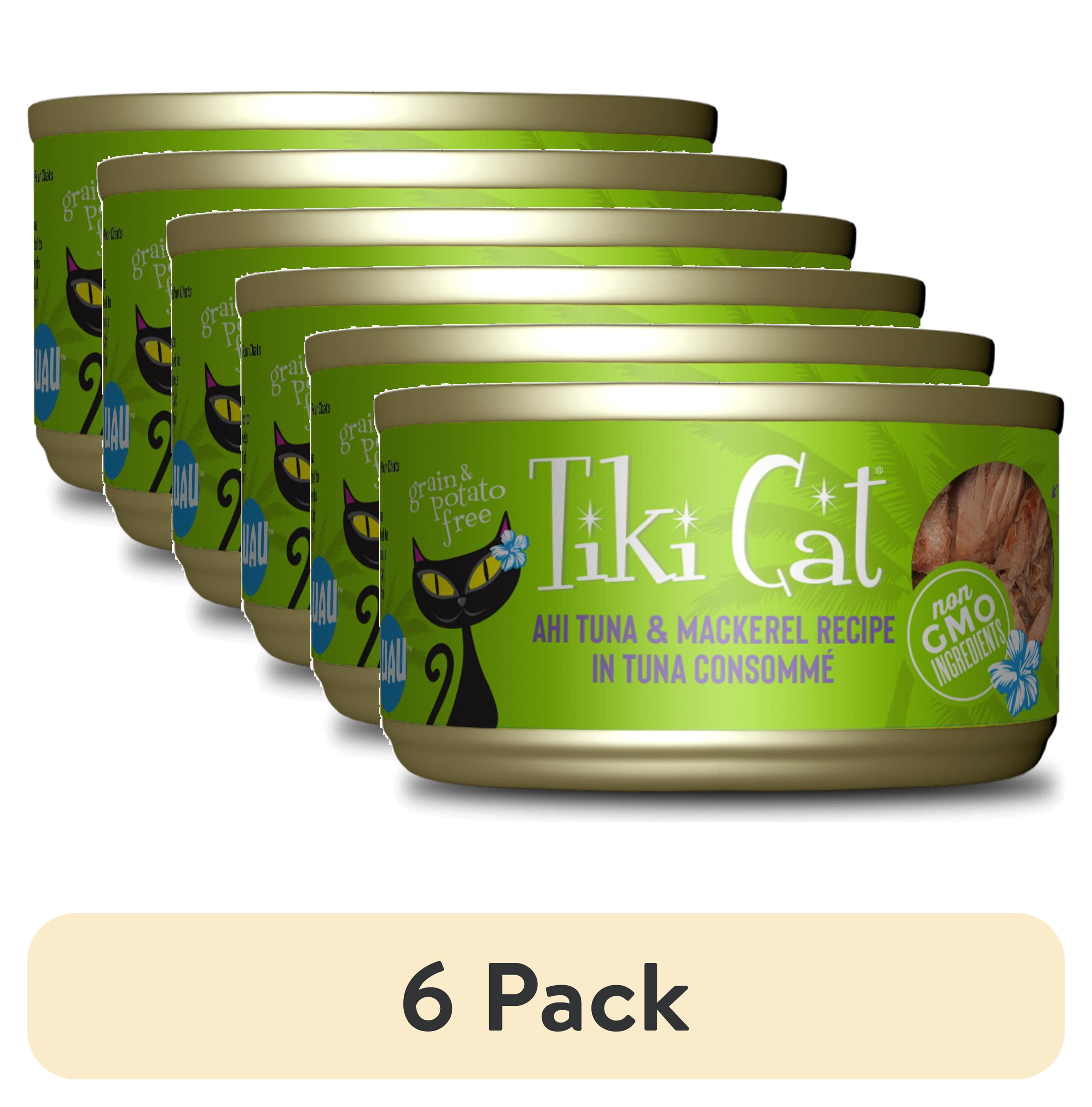 (6 pack) Tiki Cat Luau Wet Cat Food, Ahi Tuna, & Mackerel, 2.8 oz. Can
