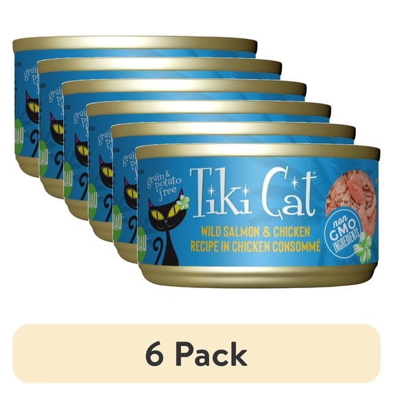 (6 pack) Tiki Cat Luau Wet Cat Food, Wild Salmon & Chicken, 2.8 oz. Can