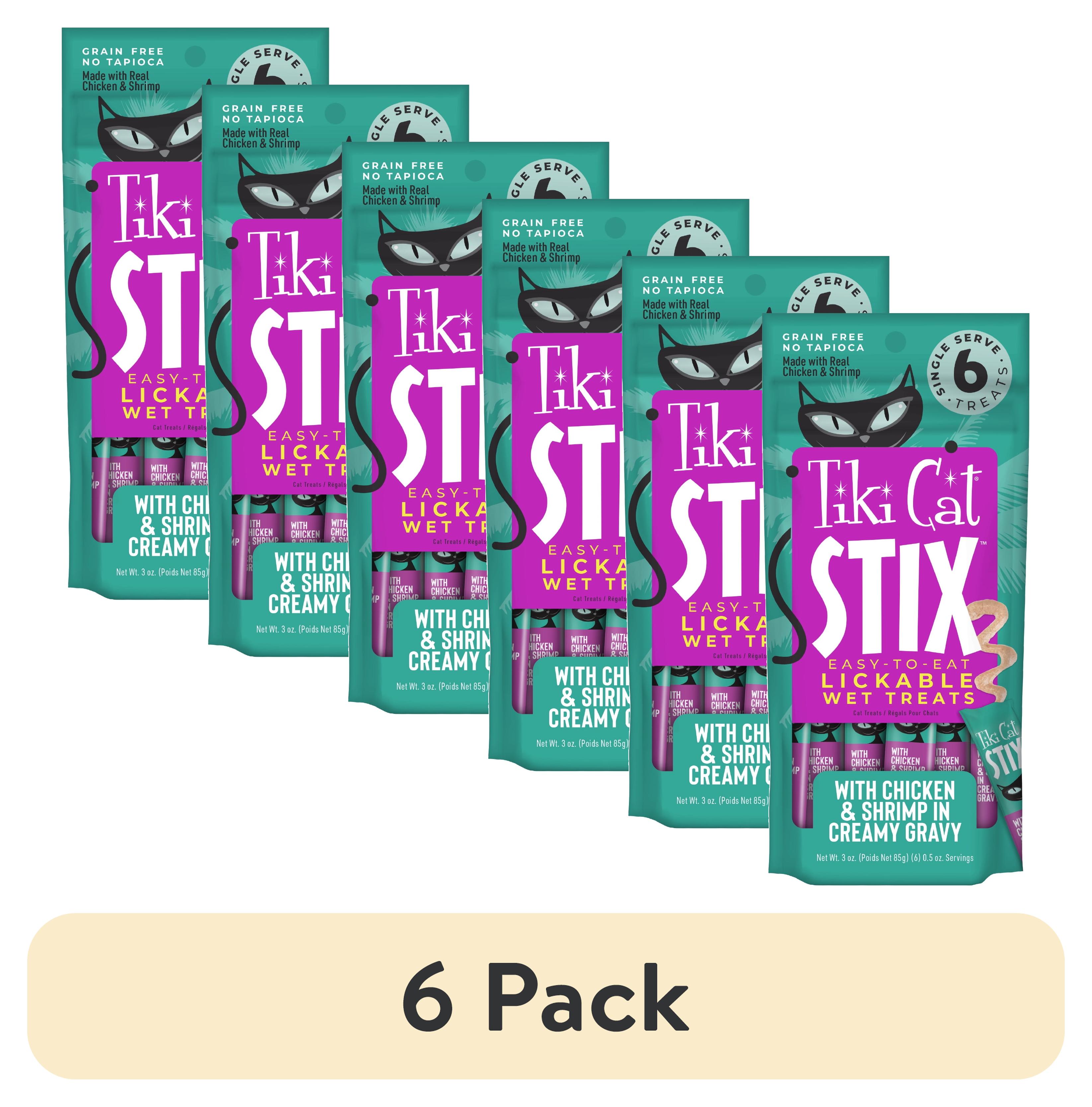 (6 pack) Tiki Cat Stix Wet Cat Treats, Chicken & Shrimp, 3 oz. Pouch