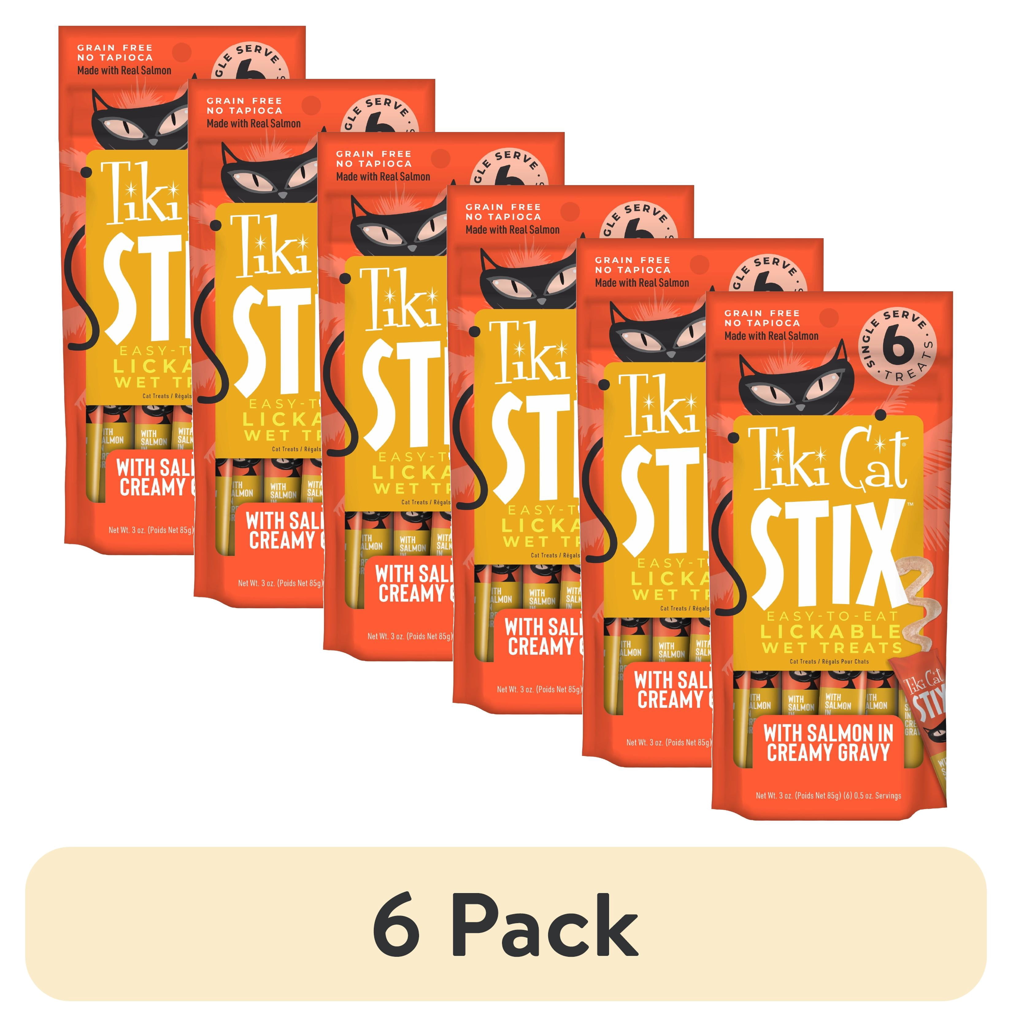 (6 pack) Tiki Cat Stix Wet Cat Treats, Salmon, 3 oz. Pouch