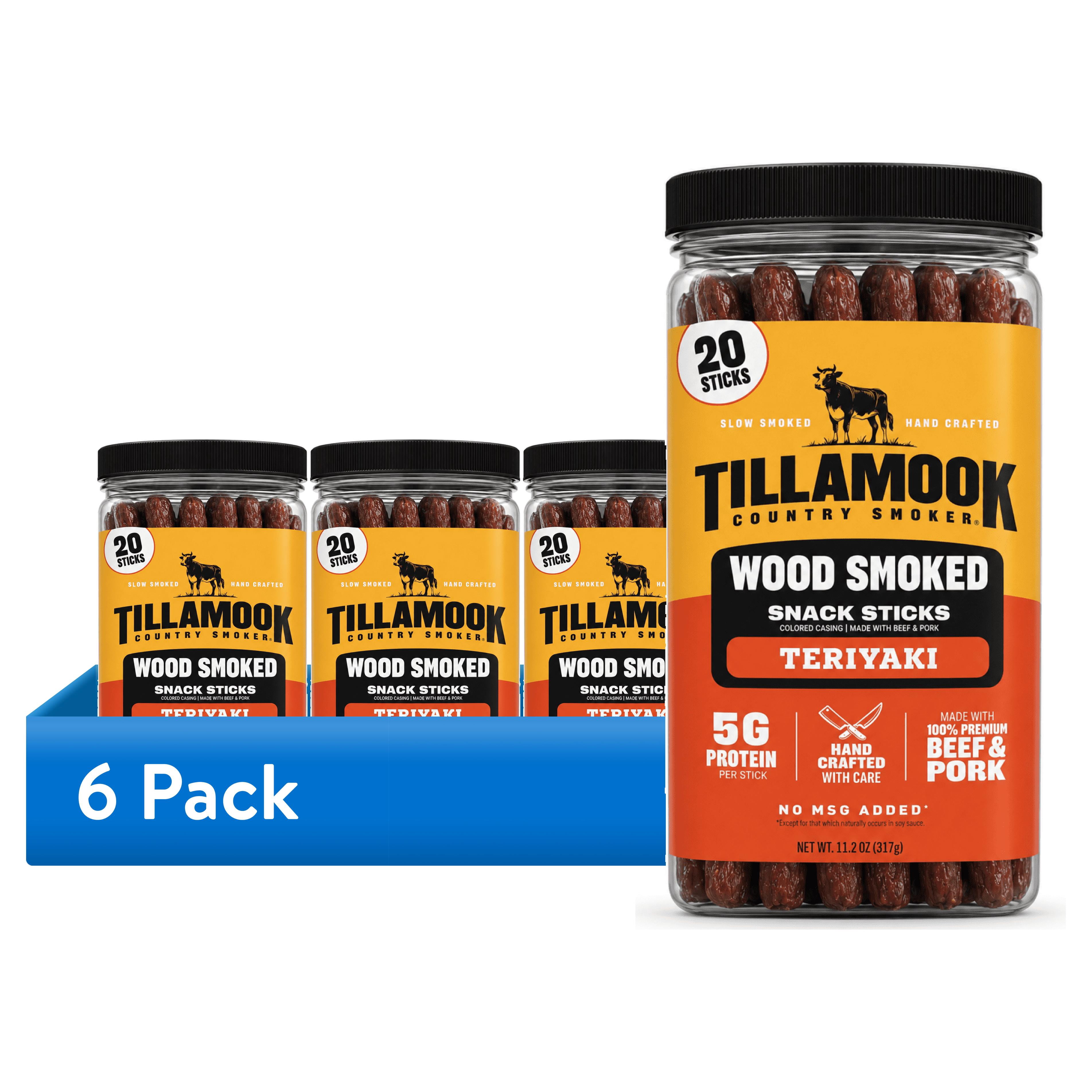 (6 pack) Tillamook Country Smoker Teriyaki Smoked Sausages, 6g Protein per Serving, 11.2 Oz Jar
