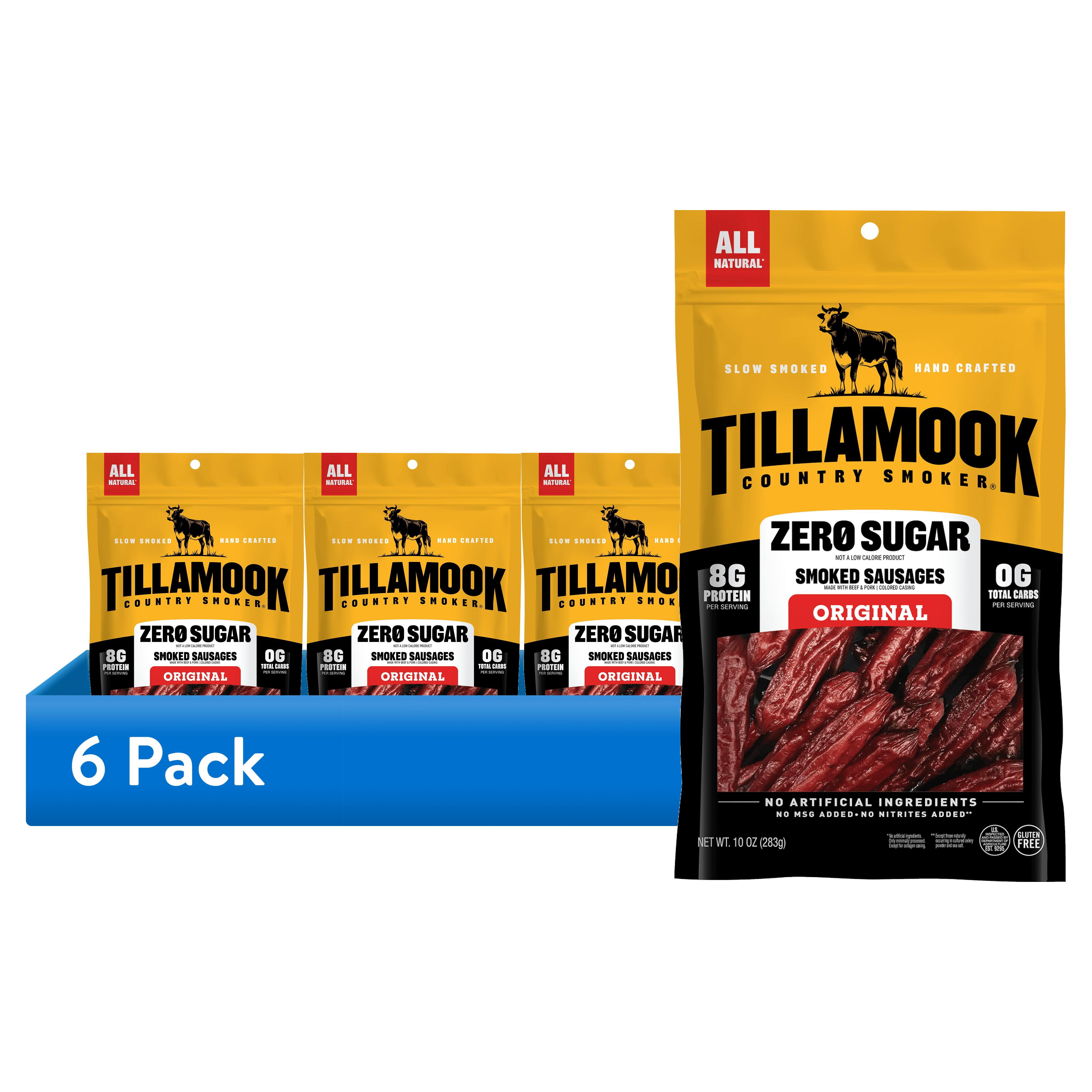 (6 pack) Tillamook Country Smoker Original Zero Sugar Smoked Sausages, 8g Protein per Serving, 10 Oz