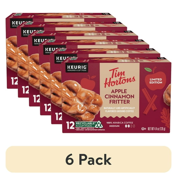 (6 pack) Tim Hortons, Apple Cinnamon Fritter, K-Cup Coffee Pods, Medium Roast, 12 Count