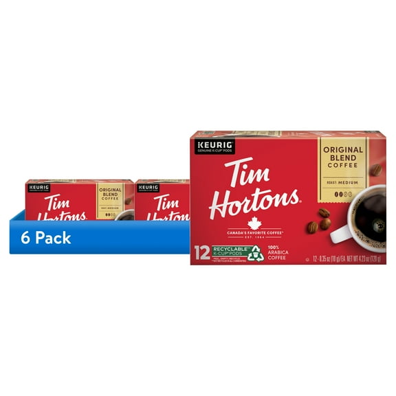 (6 pack) Tim Hortons Original Blend K-Cup Coffee Pods, Medium Roast, Recyclable, 12ct