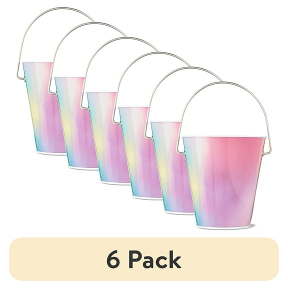 (6 pack) Rainbow Tin Pail with Handle, 4.5", by Way To Celebrate