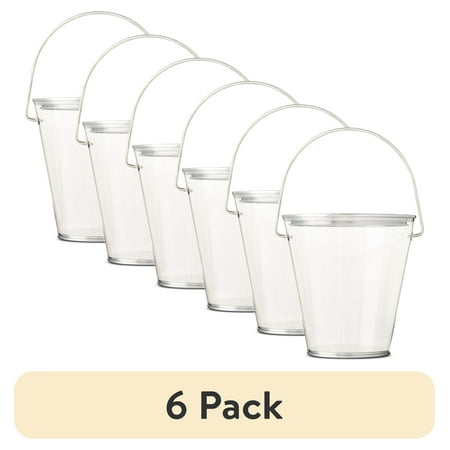 (6 pack) Transparent Tin Pail with Handle, 4.6", by Way To Celebrate, Party Favor
