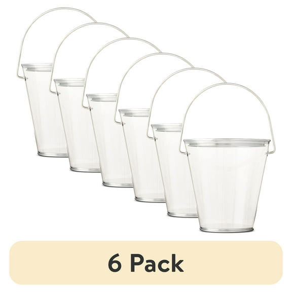 (6 pack) Transparent Black Tin Pail with Handle, 4.6", by Way To Celebrate